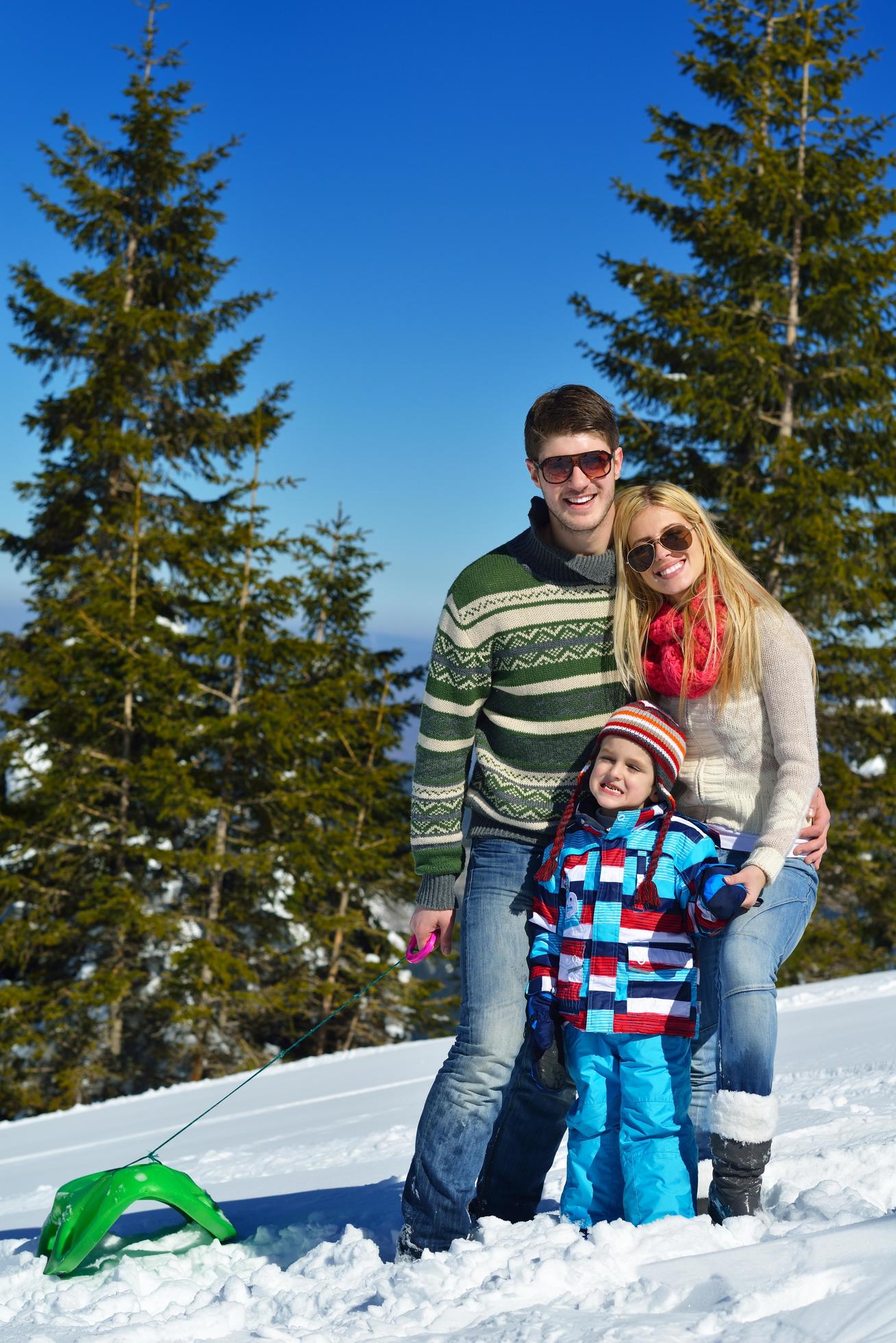 family having fun on fresh snow at winter Stock Free