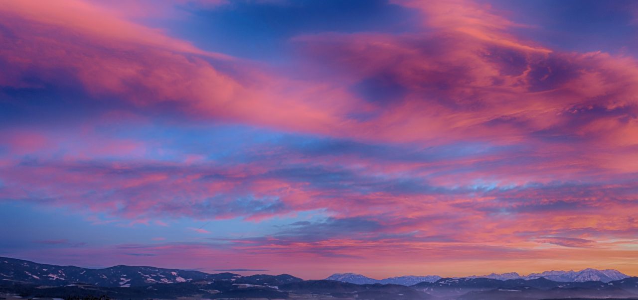 Winter Sunset over Mountains Stock Free