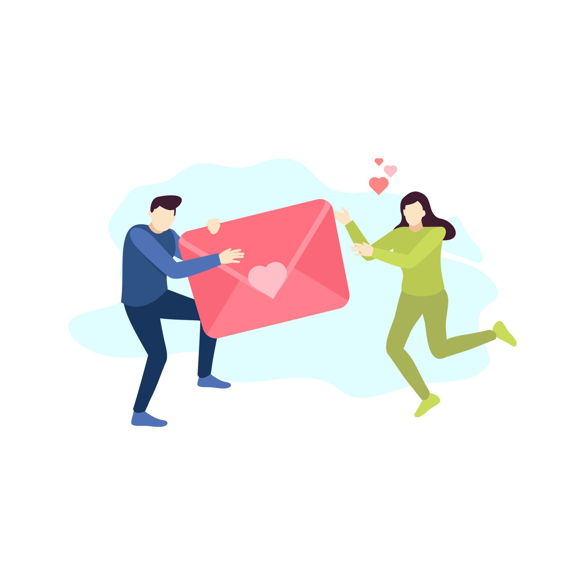 man send love letter message to women couple people character flat design vector illustration Free Vector and Free SVG