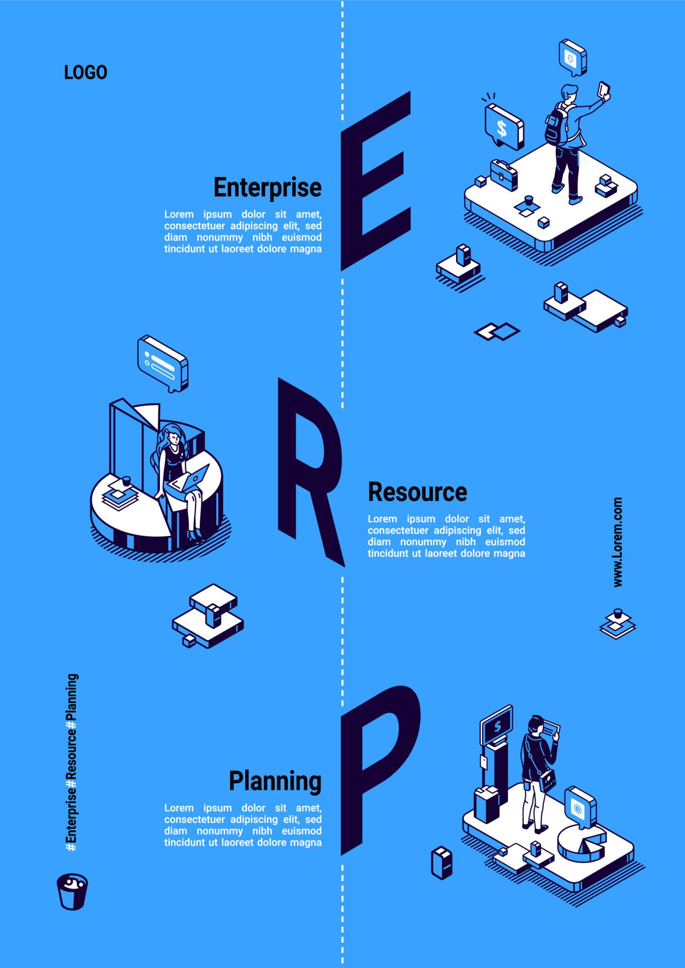 ERP, enterprise resource planning isometric poster Free Vector