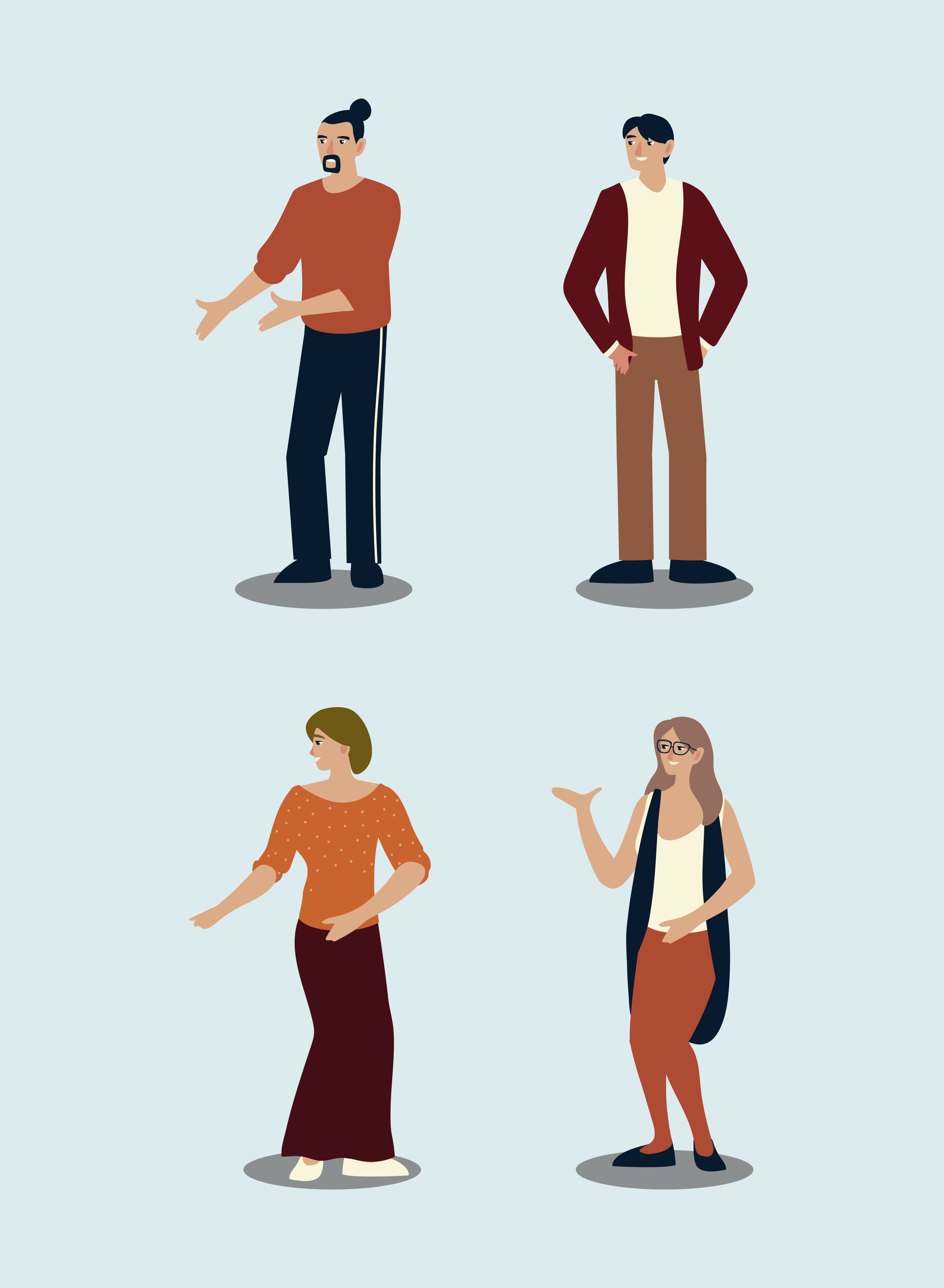 people set men and women young people characters Free Vector