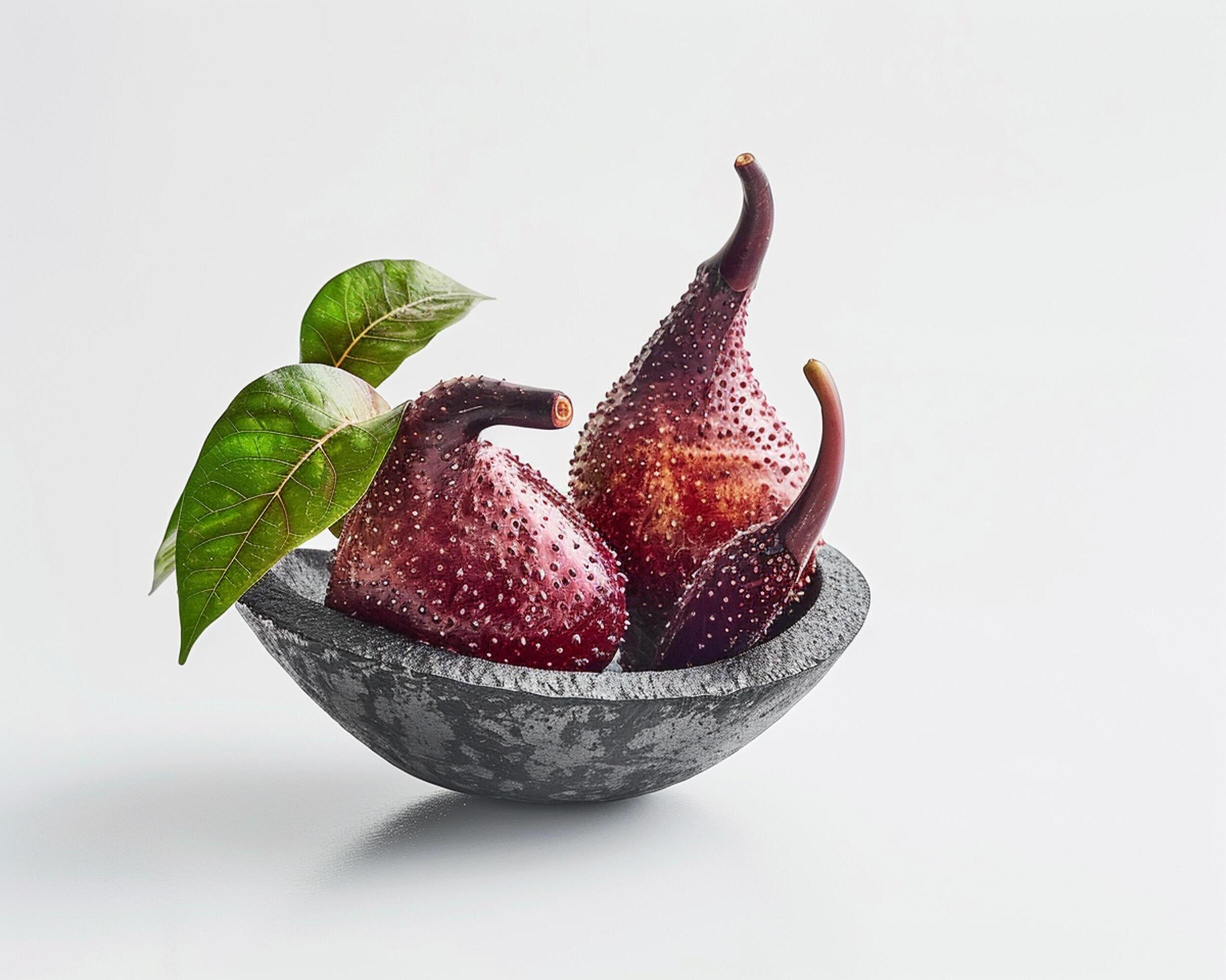 figs in a stone bowl on a white background Stock Free