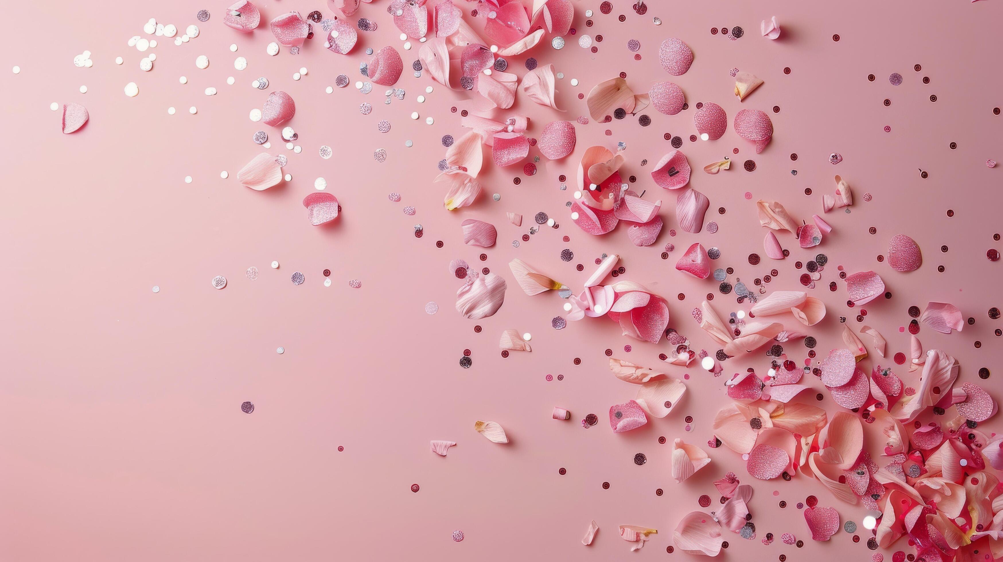 
									Pink and Blue Confetti on Pink Background Stock Free