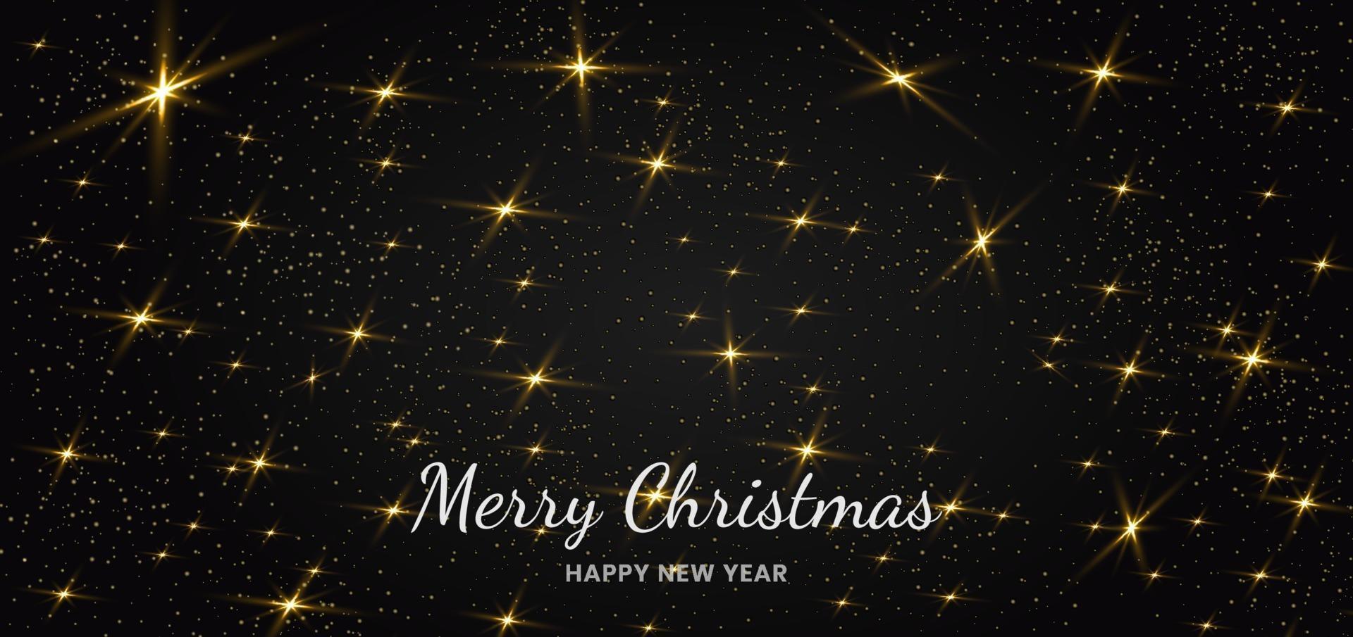 Gold glitter and light effect of particles on black background star dust sparkling particles. Christmas banner design. Stock Free