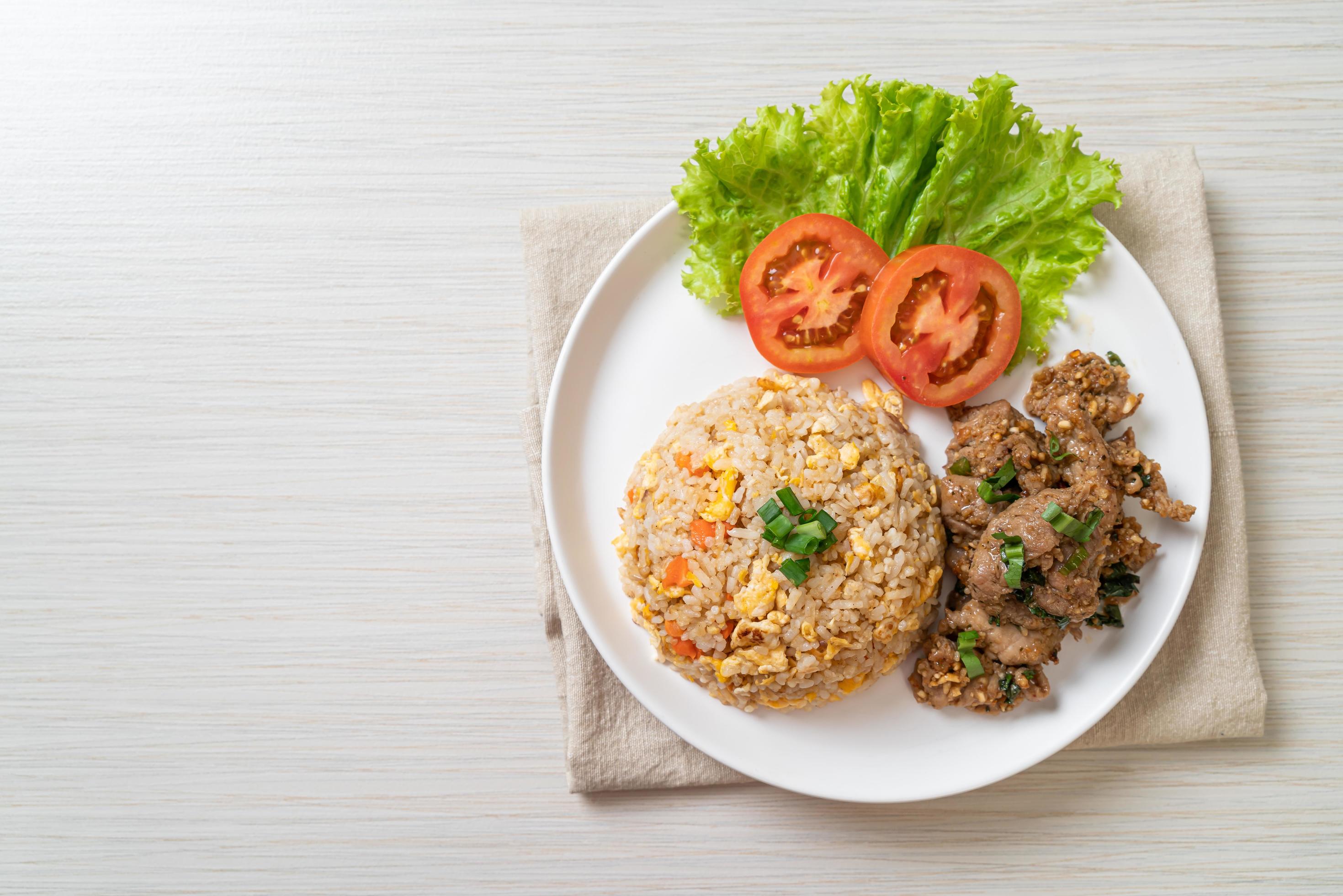 Fried rice with grilled pork – Asian food style Stock Free