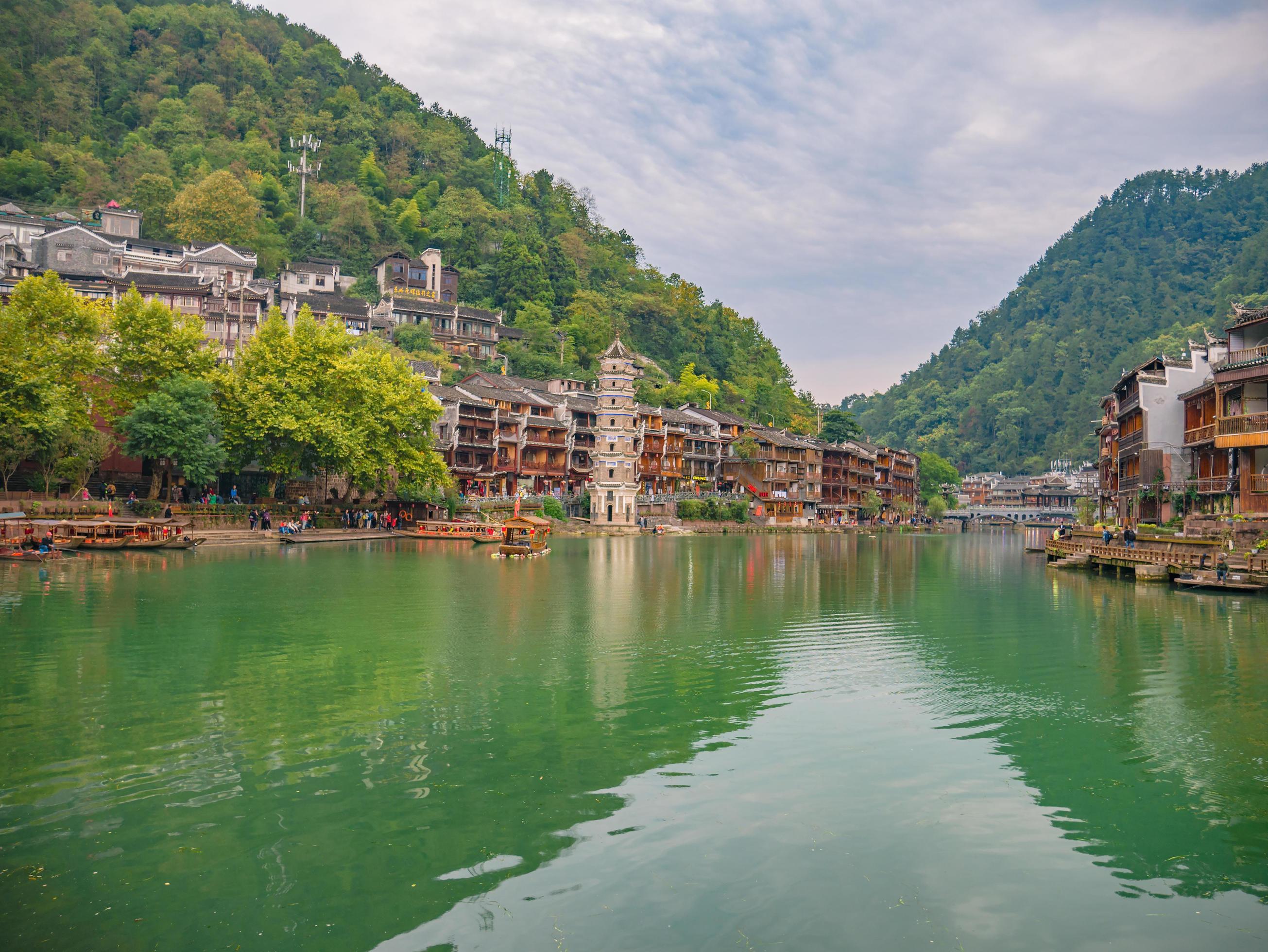 Scenery view of fenghuang old town .phoenix ancient town or Fenghuang County is a county of Hunan Province, China Stock Free