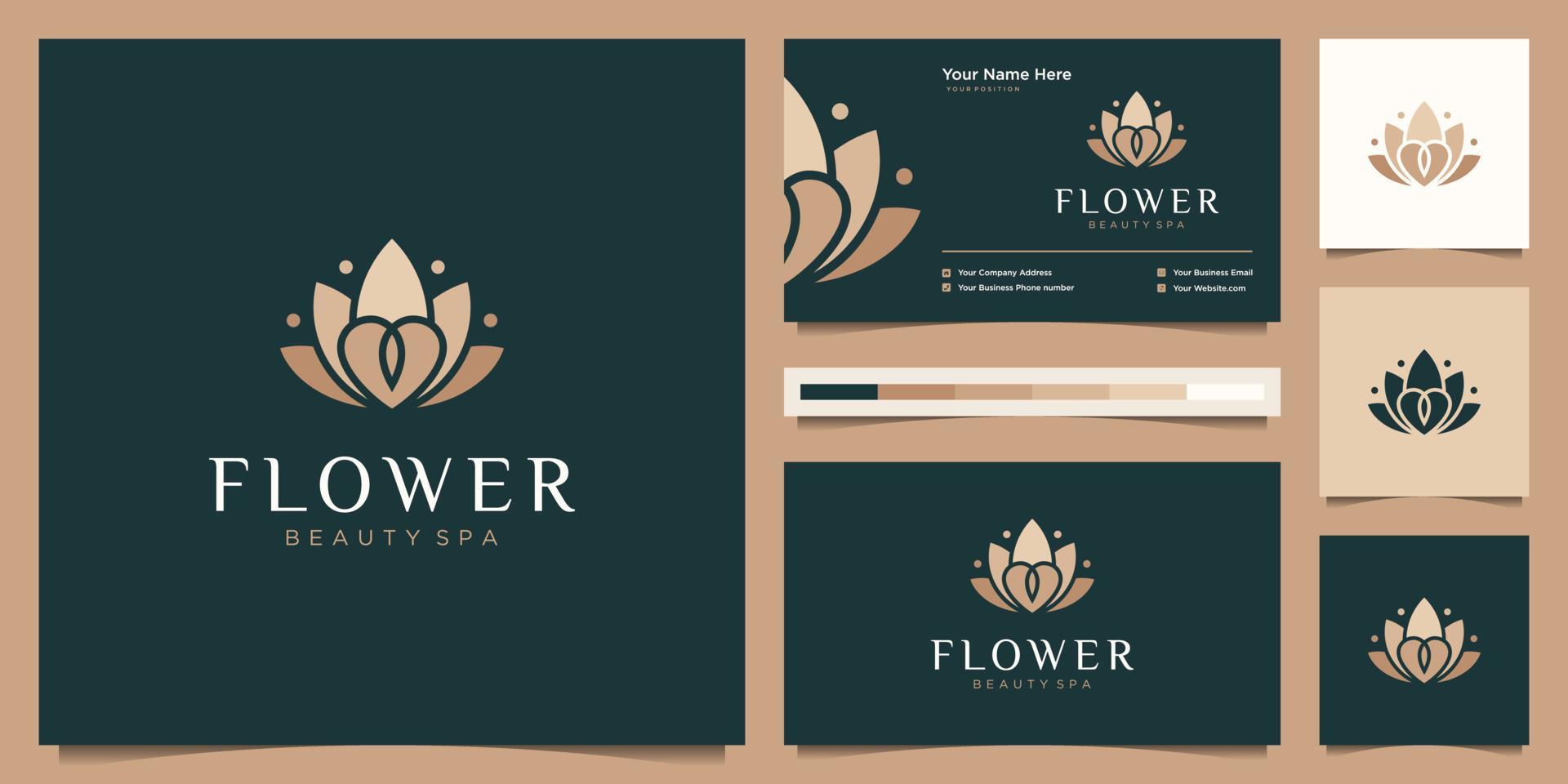 Flower lotus luxury logo design and business card template. beauty flower liner logo feminine with luxury color Stock Free and Free SVG