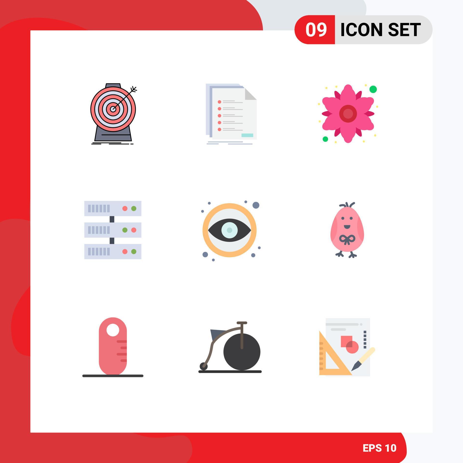 Flat Color Pack of 9 Universal Symbols of design datacenter listing backup flower Editable Vector Design Elements Stock Free