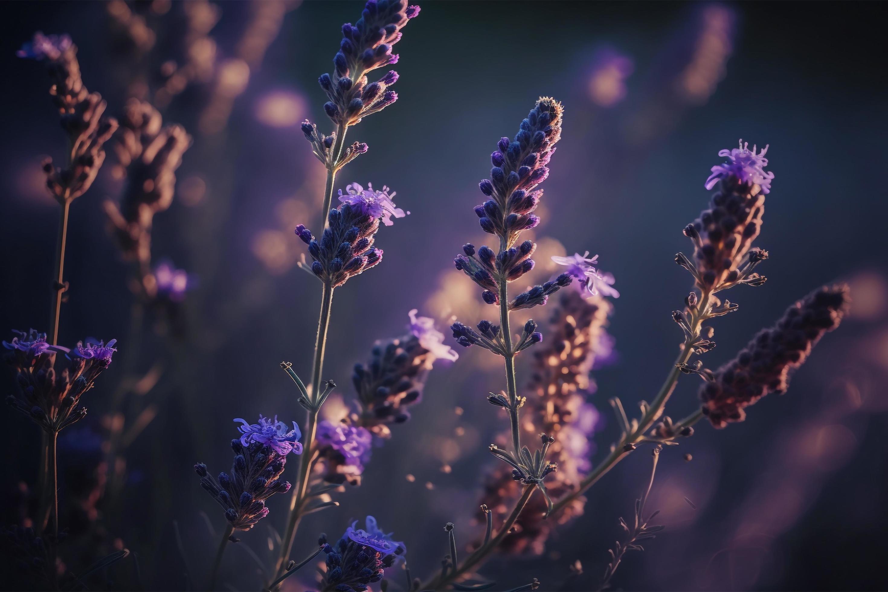 Blooming flagant lavender flowers on a field, closeup violet background Stock Free