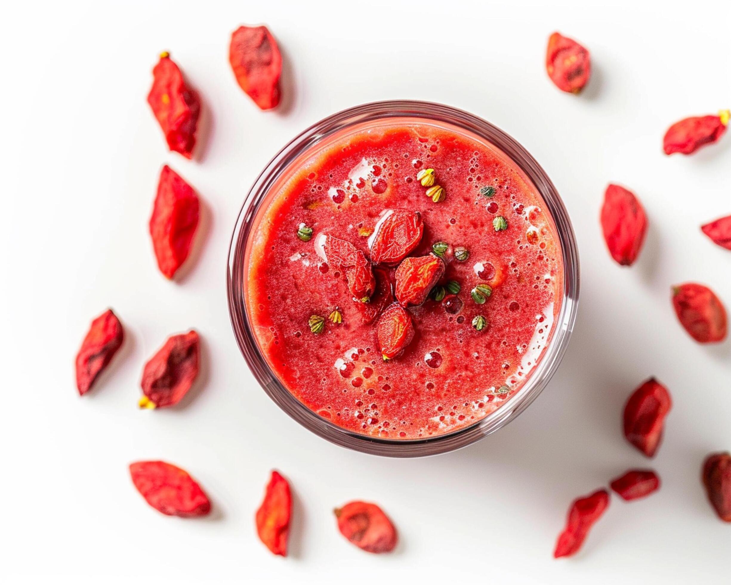 a glass of goji berry smoothie with red berries Stock Free