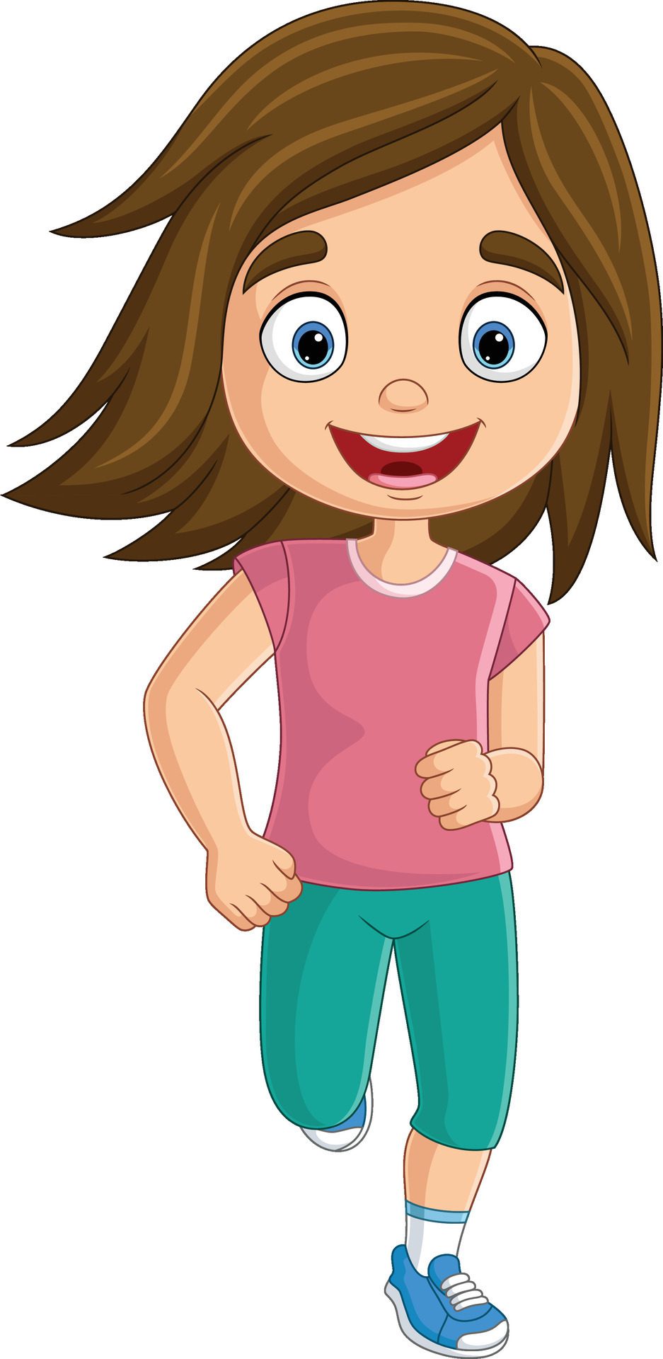 Cartoon happy little girl running Free Vector