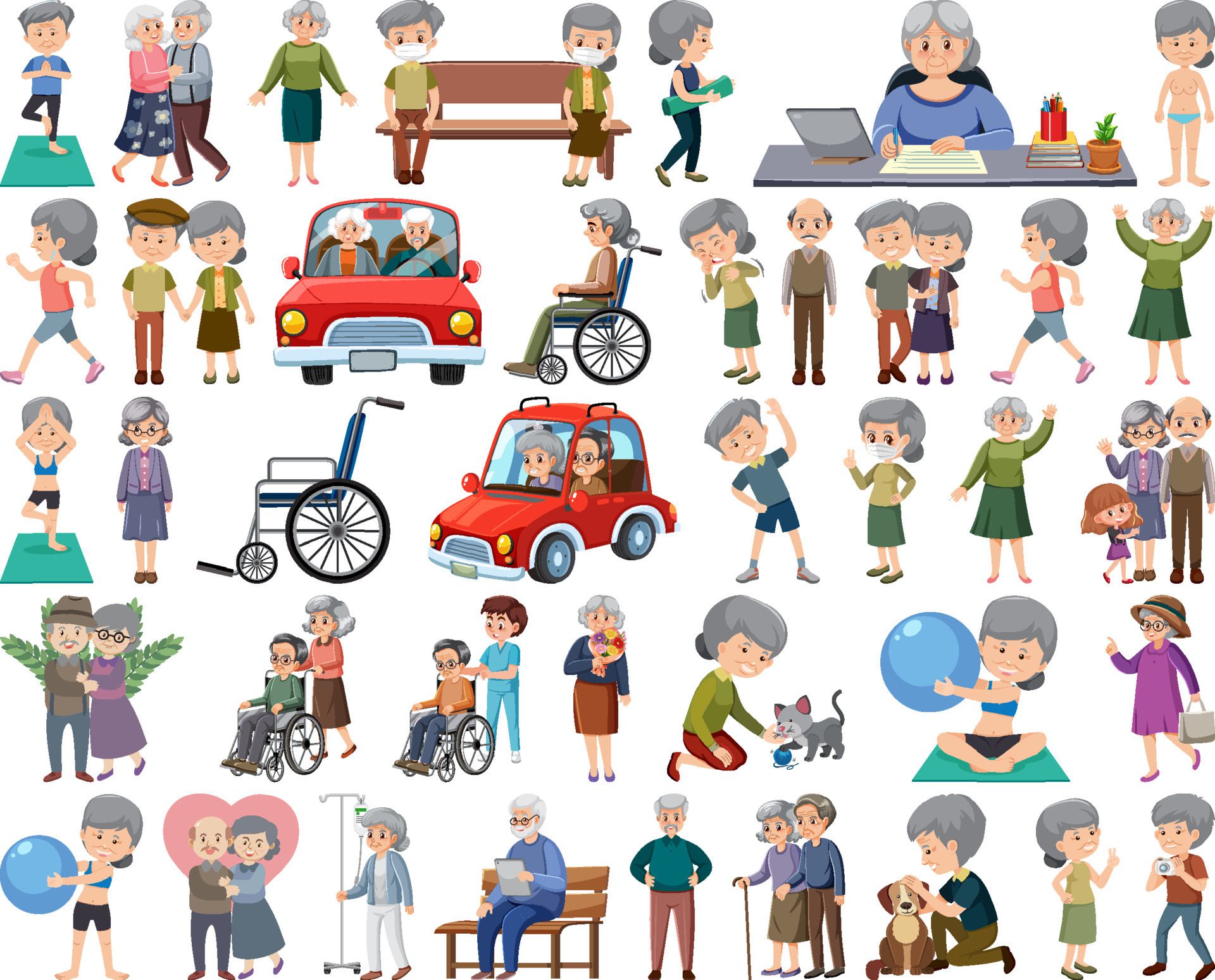 Collection of elderly people icons Free Vector