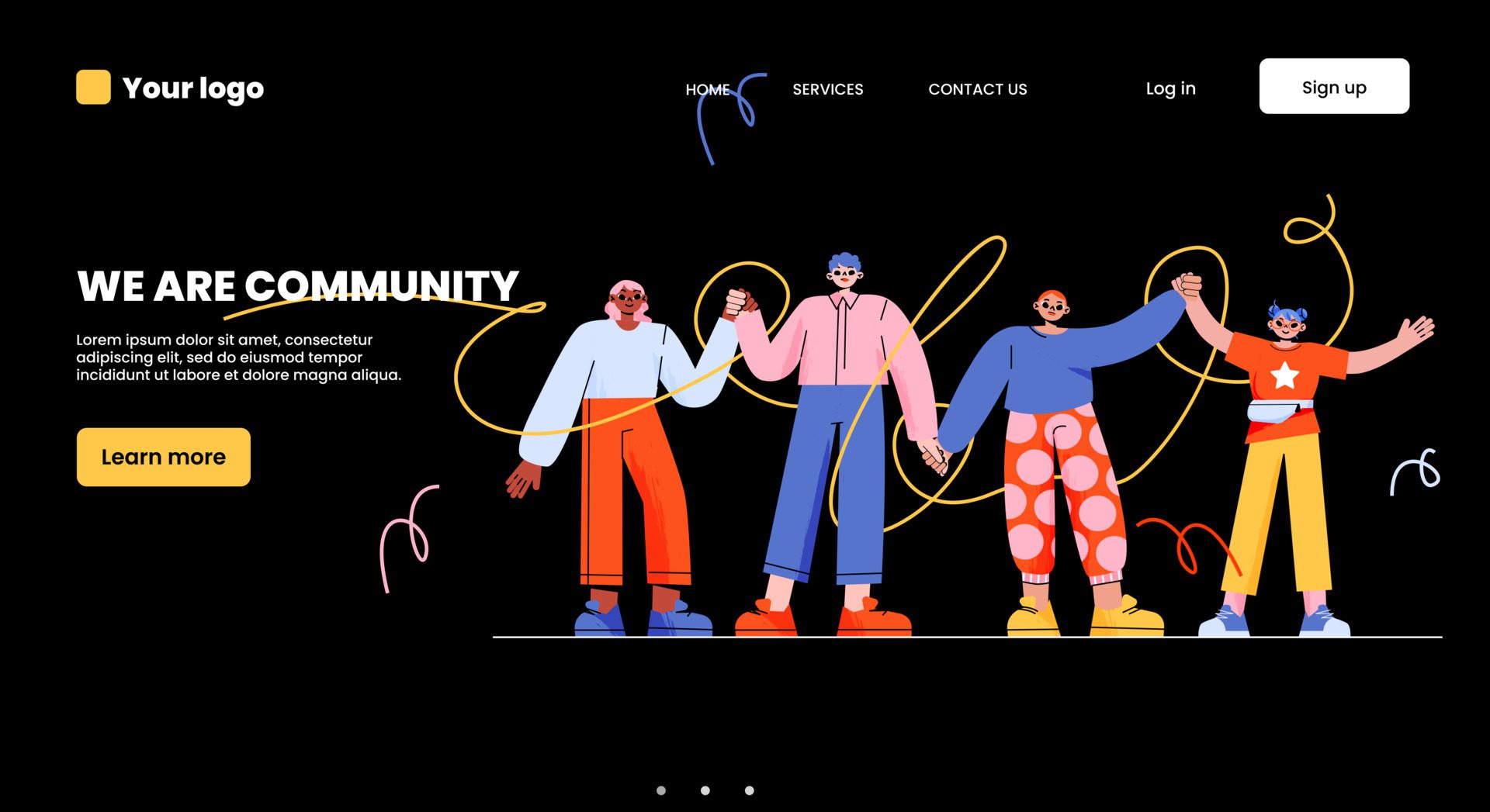 We are community landing page with happy people Free Vector