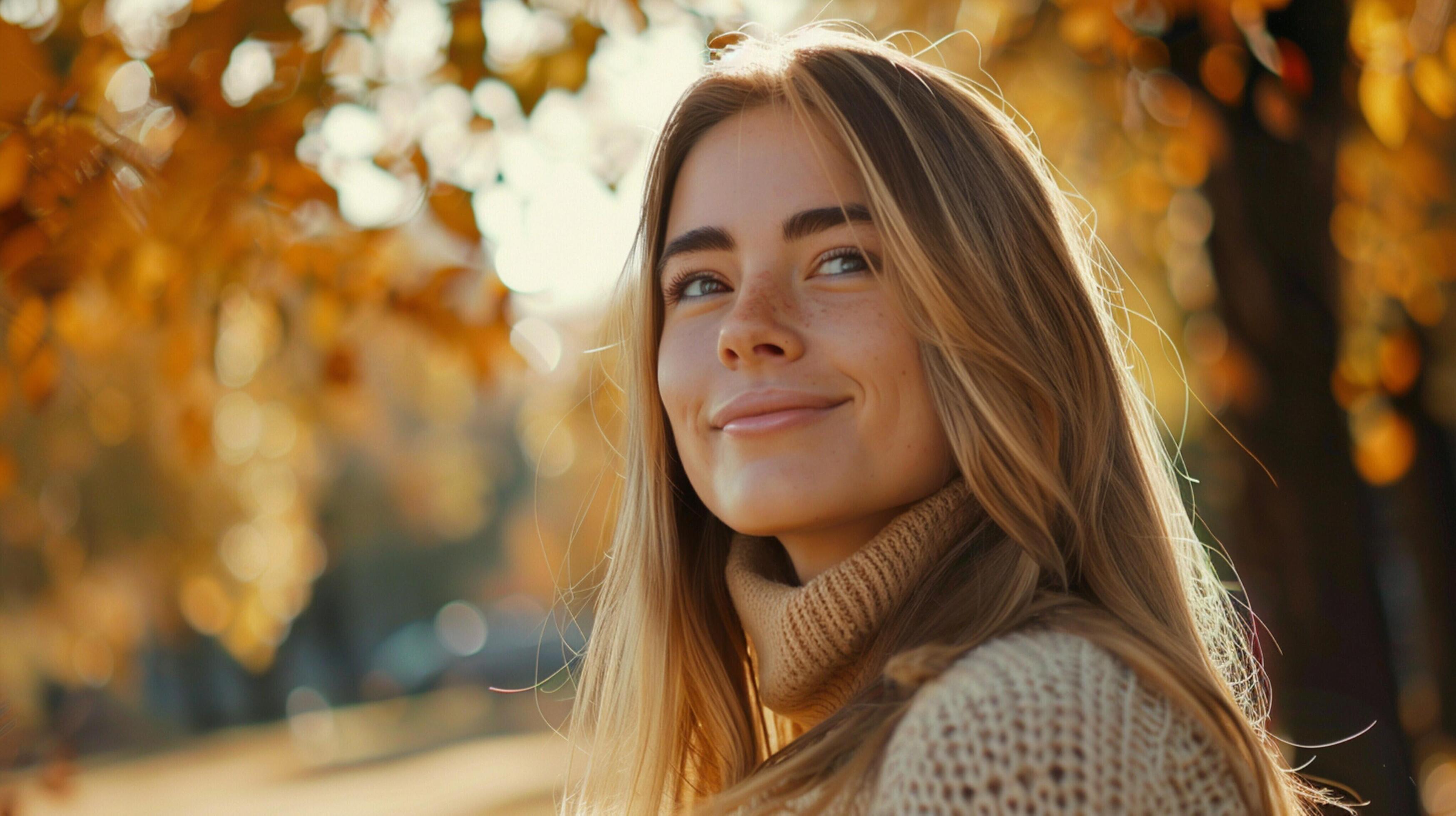 young woman with long blond hair enjoying autumn Stock Free