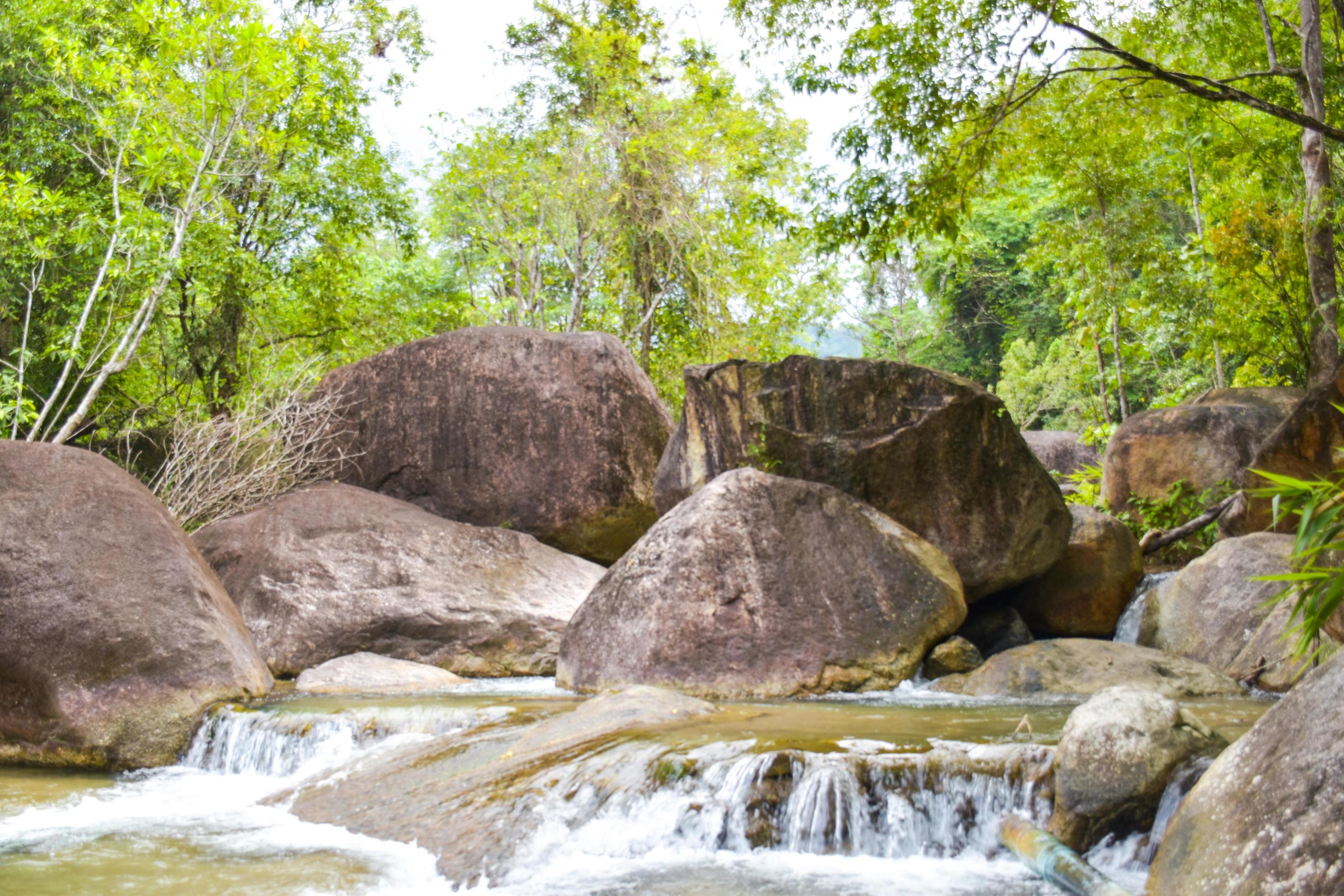 waterfal beauty nature and rock stone in south Thailand Stock Free