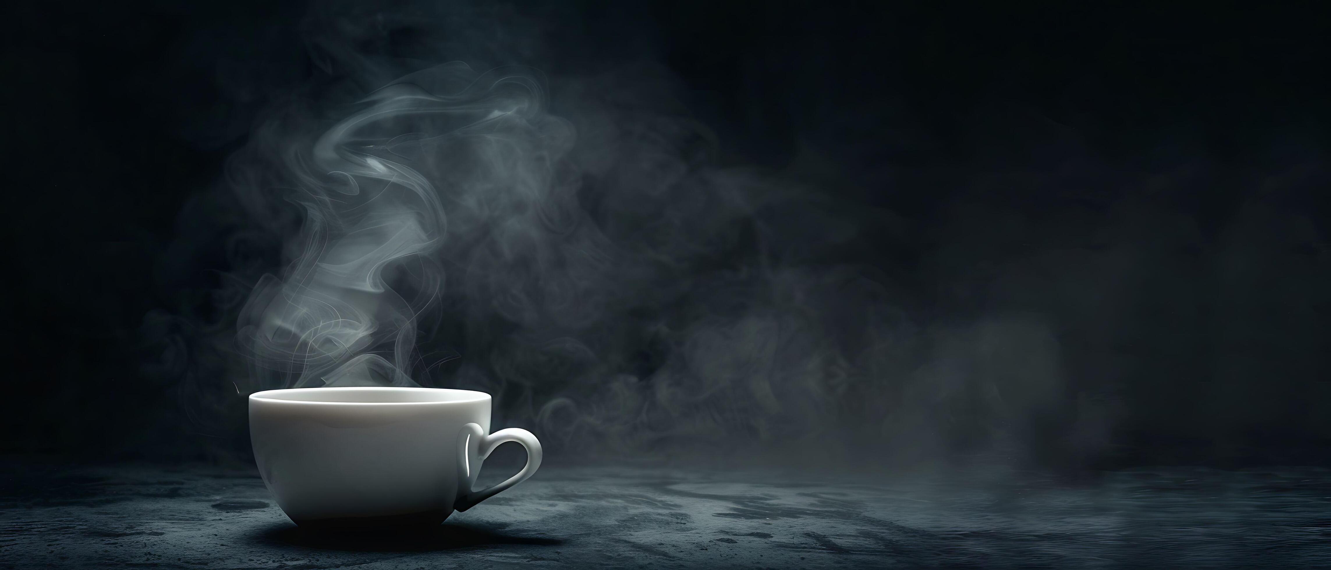 Moody Coffee Cup Art with Swirling Steam on Dark Background Stock Free