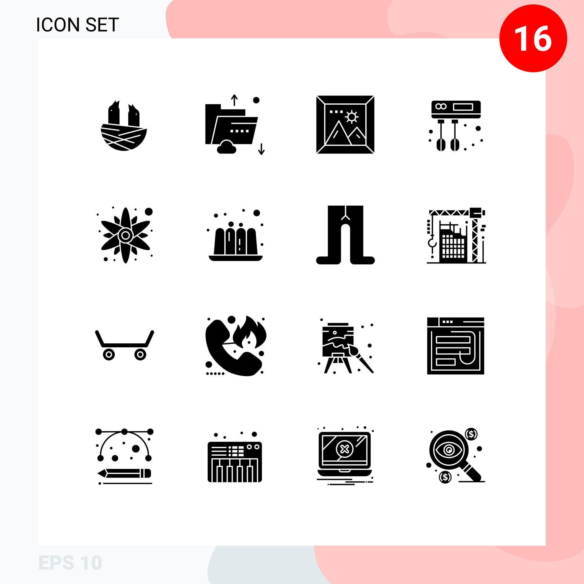 16 Universal Solid Glyphs Set for Web and Mobile Applications flower mixer storage kitchen travel Editable Vector Design Elements Stock Free