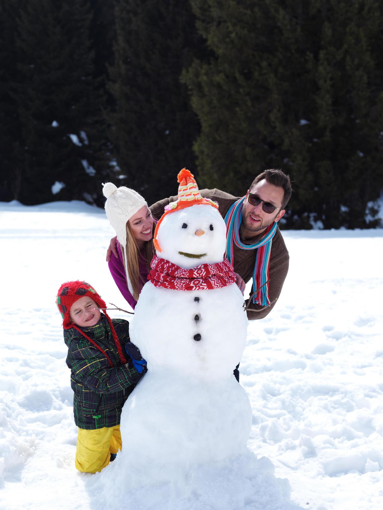 happy family making snowman Stock Free