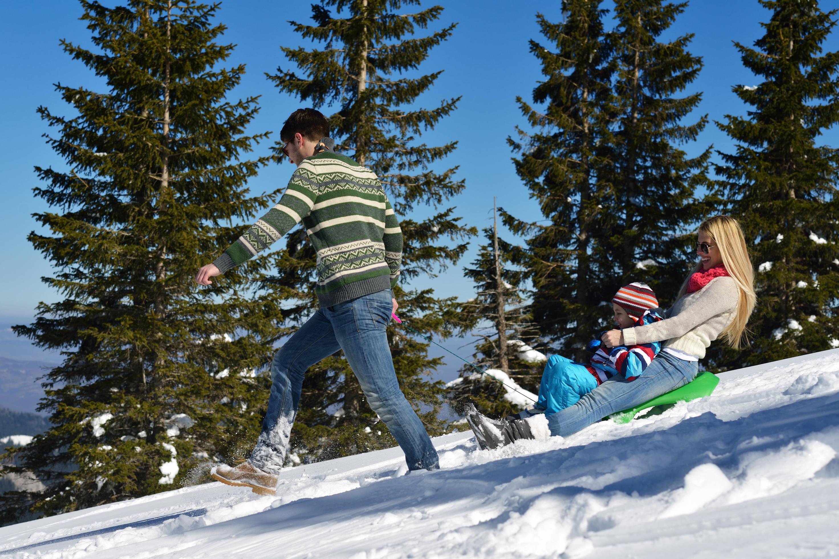 family having fun on fresh snow at winter Stock Free