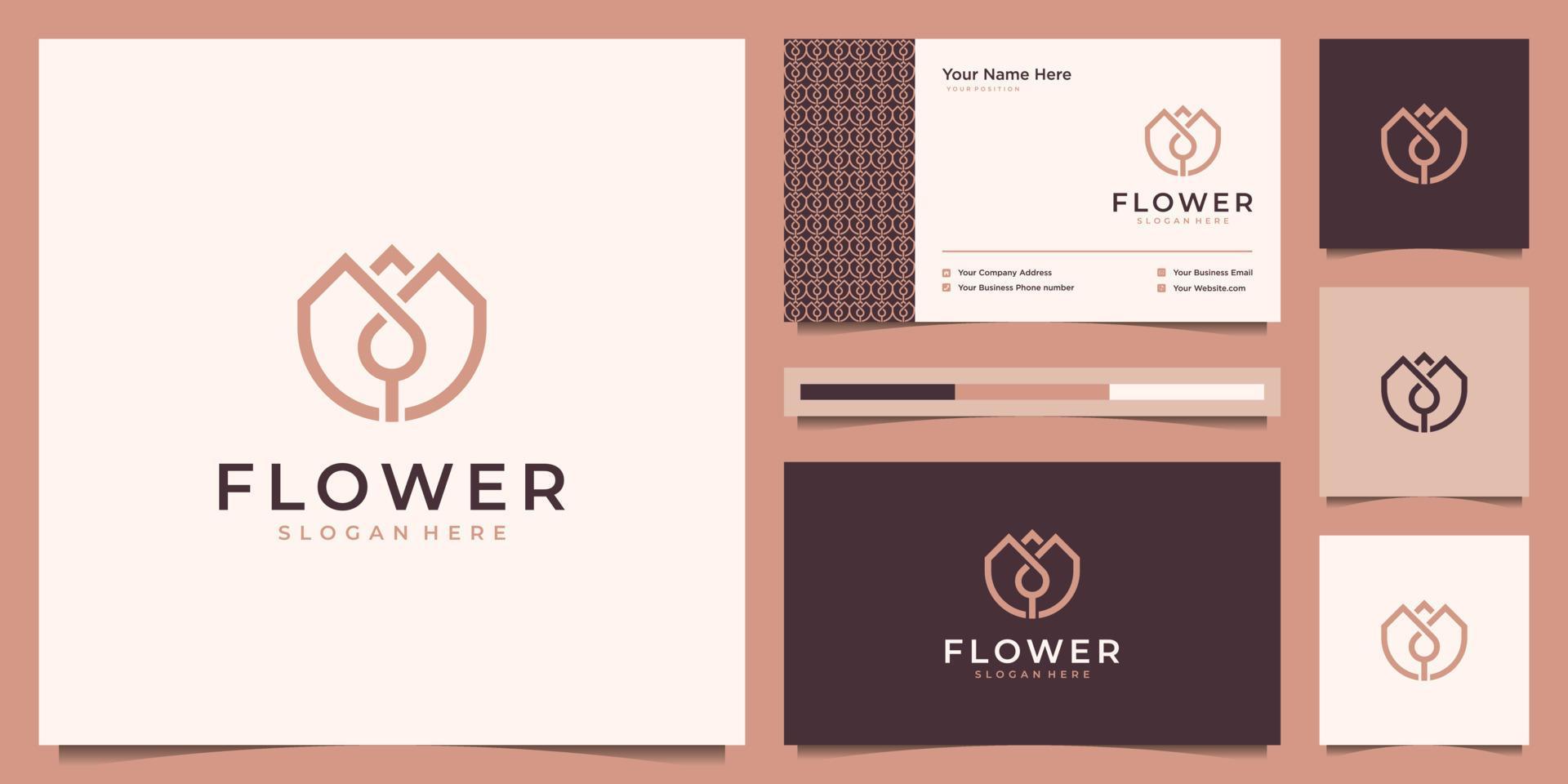 Flower Logo design and business card. Beauty Spa salon Cosmetics brand Linear style. Looped Leaves Logotype design vector. Stock Free and Free SVG