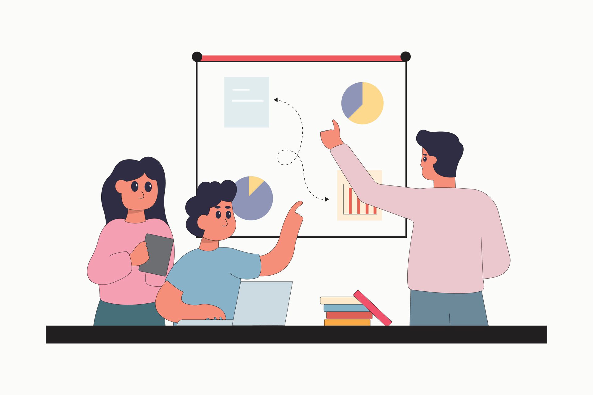 character business teamwork simple concept poin planning analytics vector illustration people Free Vector