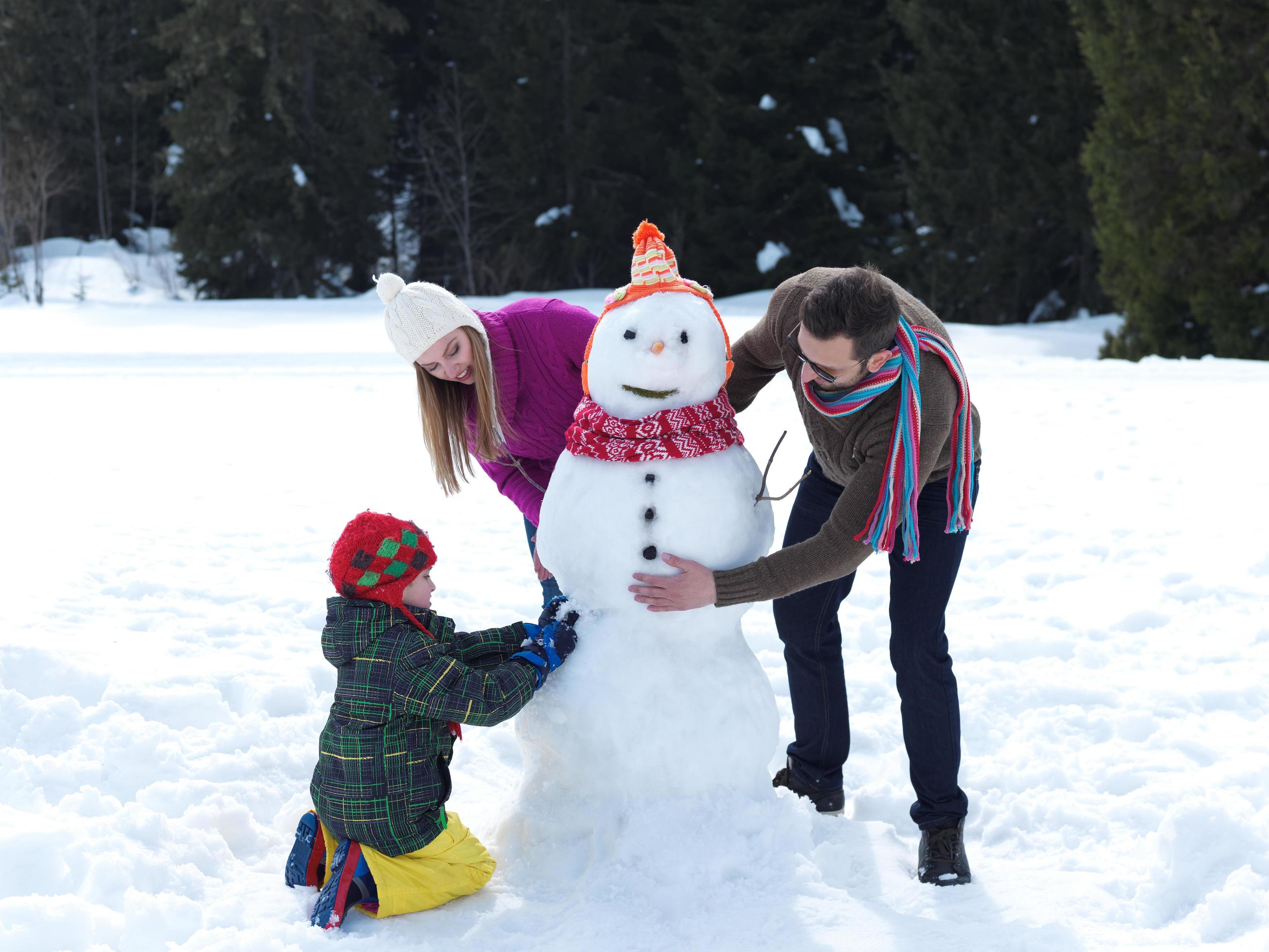 happy family making snowman Stock Free