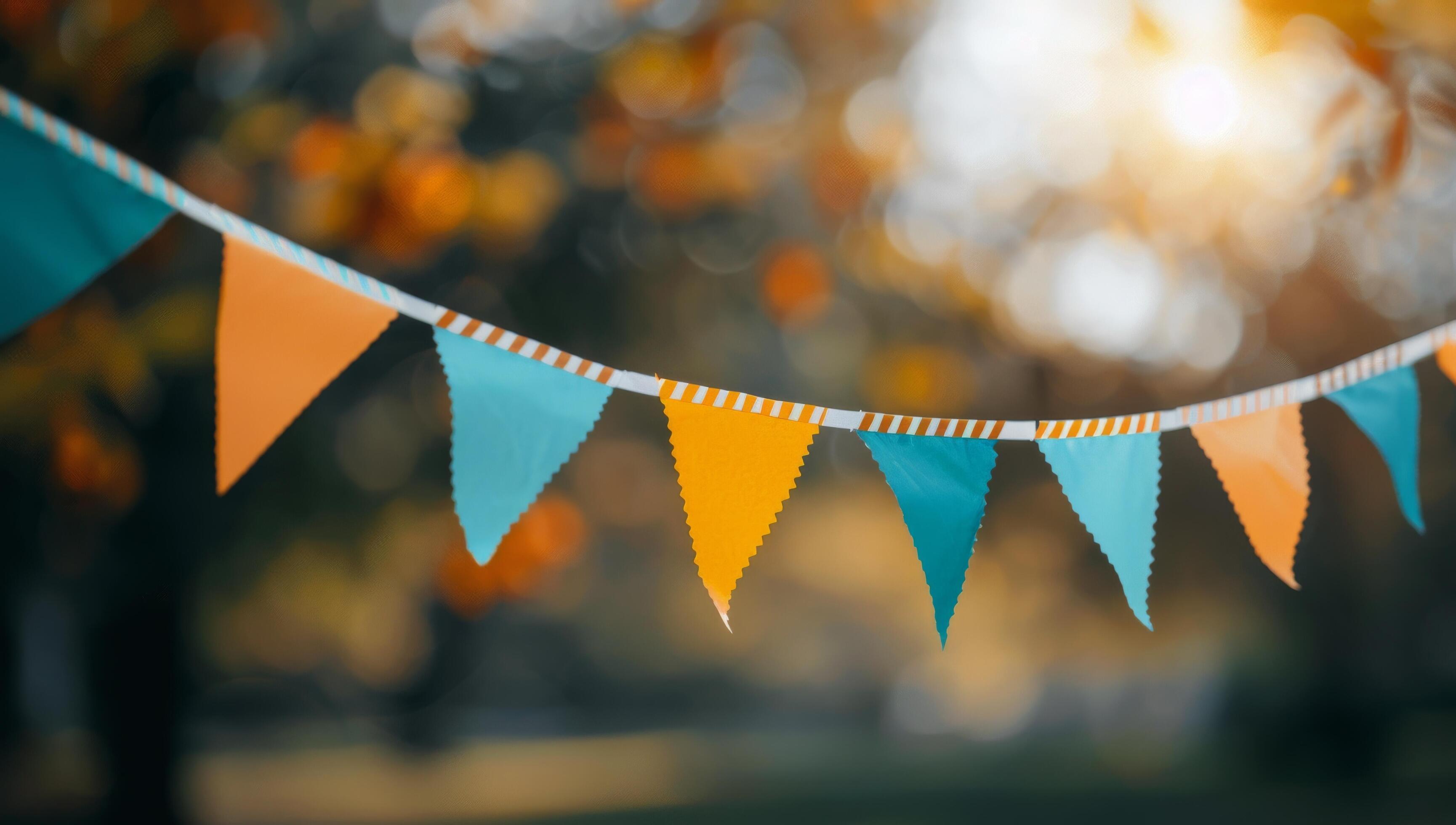 Colorful Bunting Flags Against Blurred Background Stock Free