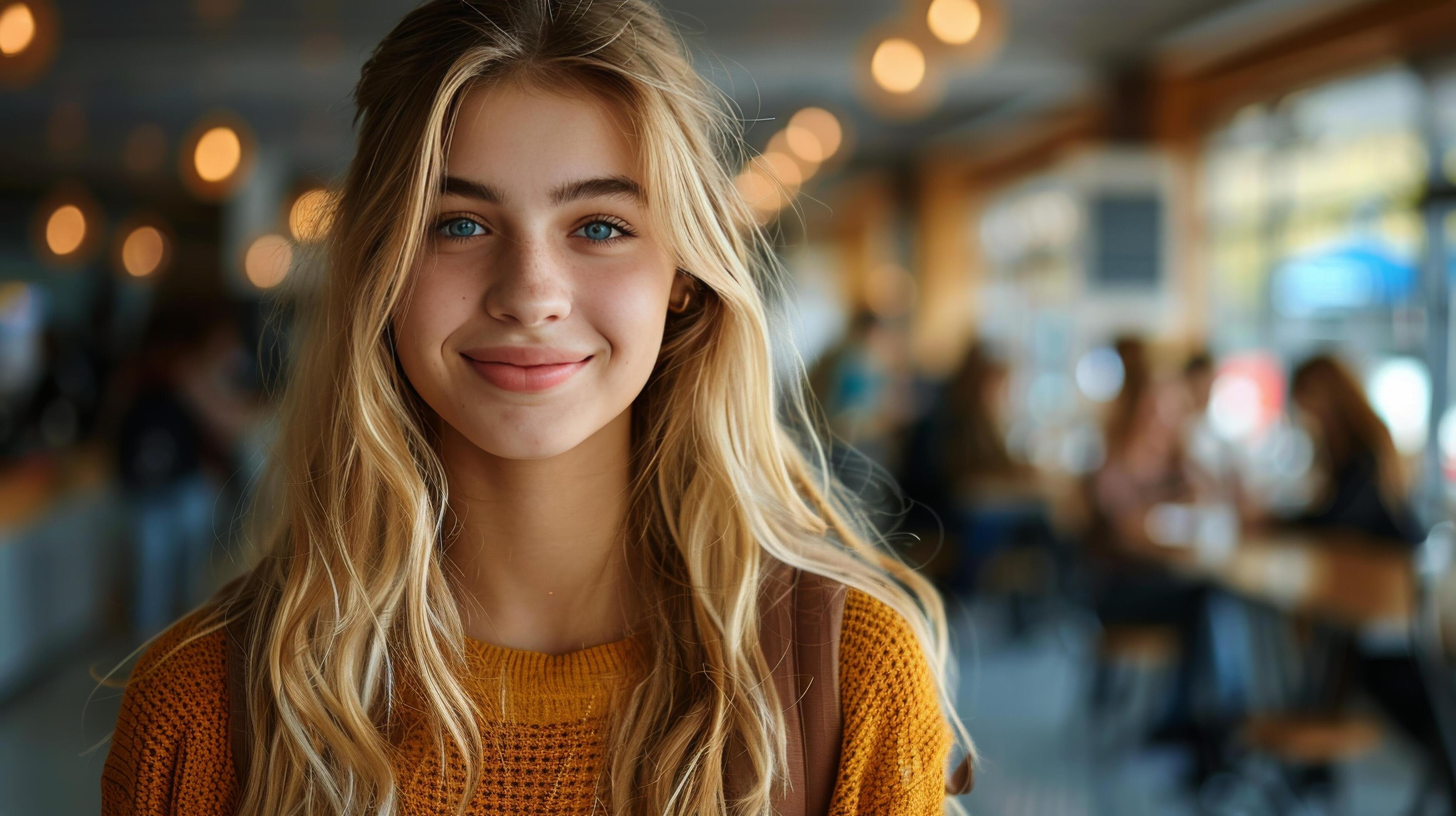 Smiling Woman With Long Blonde Hair Stock Free