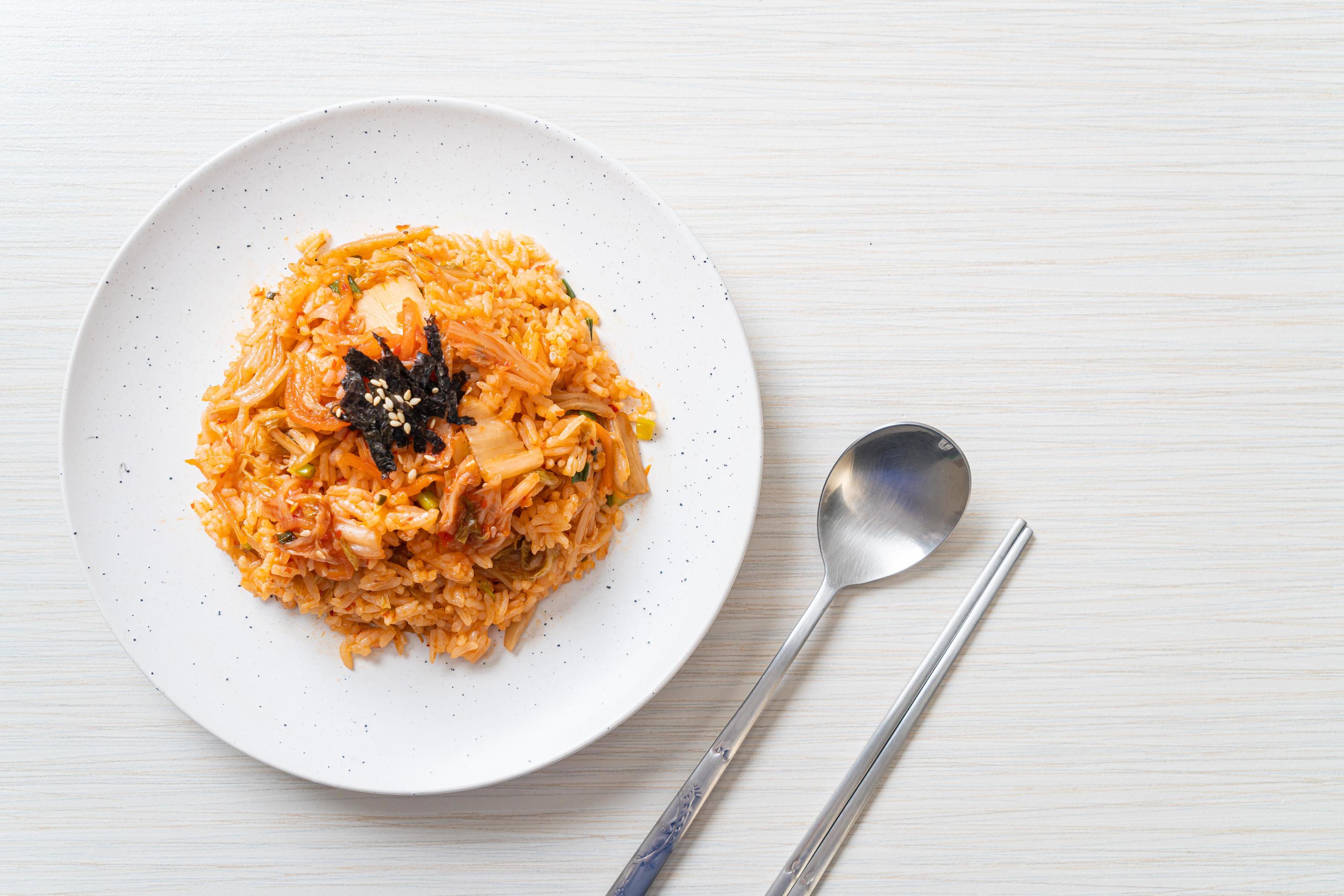 Kimchi fried rice with seaweed and white sesame – Korean food style Stock Free