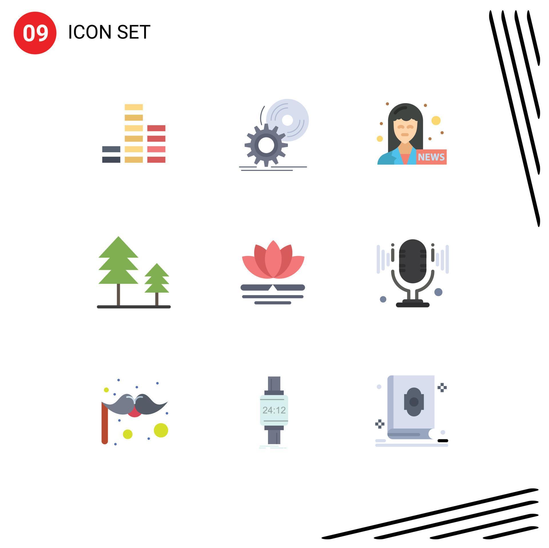 Group of 9 Modern Flat Colors Set for chinese spa female anchor flower holiday Editable Vector Design Elements Stock Free