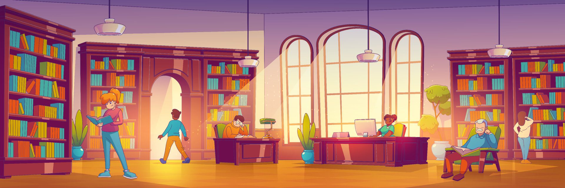 School library or store with books and people Free Vector