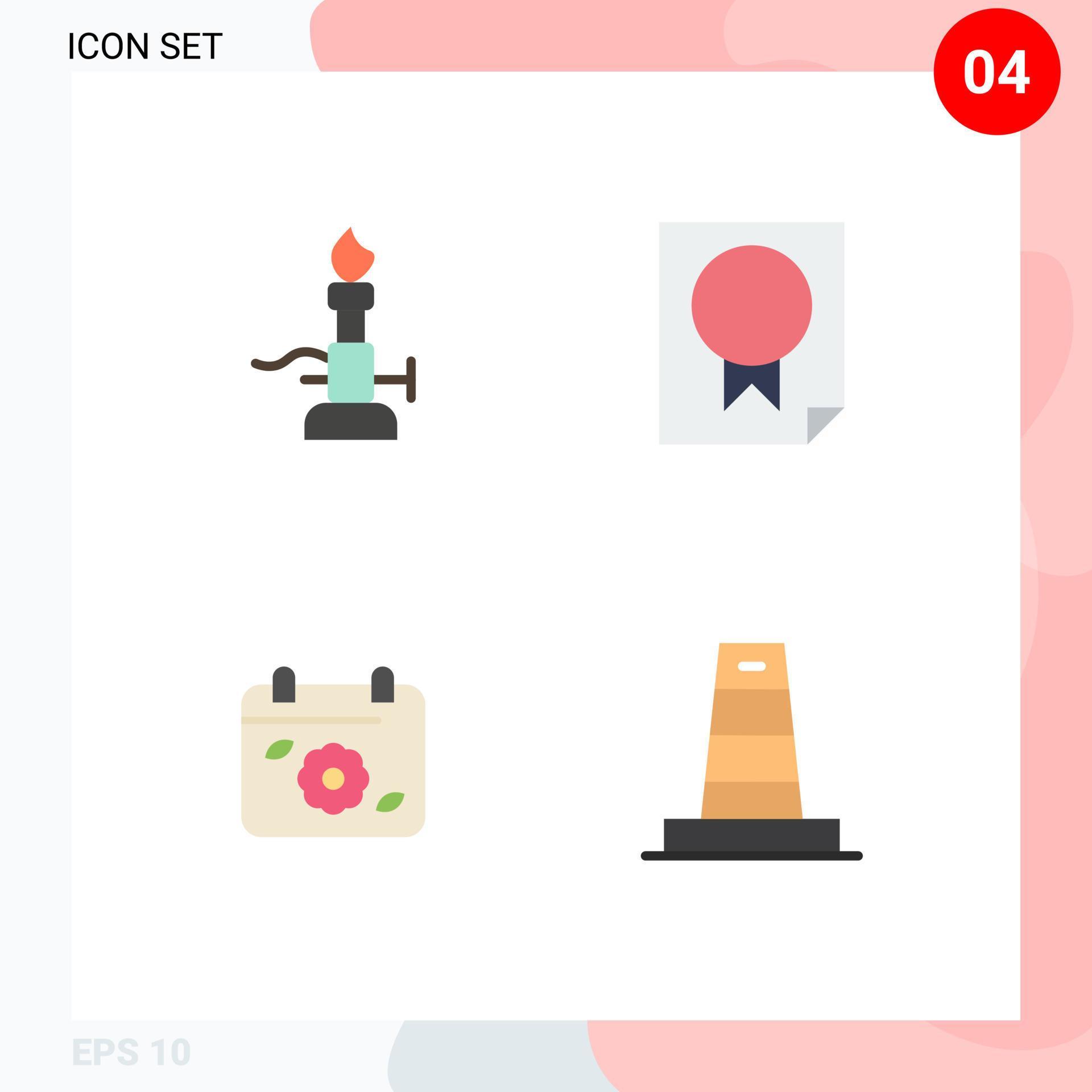 Pictogram Set of 4 Simple Flat Icons of fire report science data flower Editable Vector Design Elements Stock Free