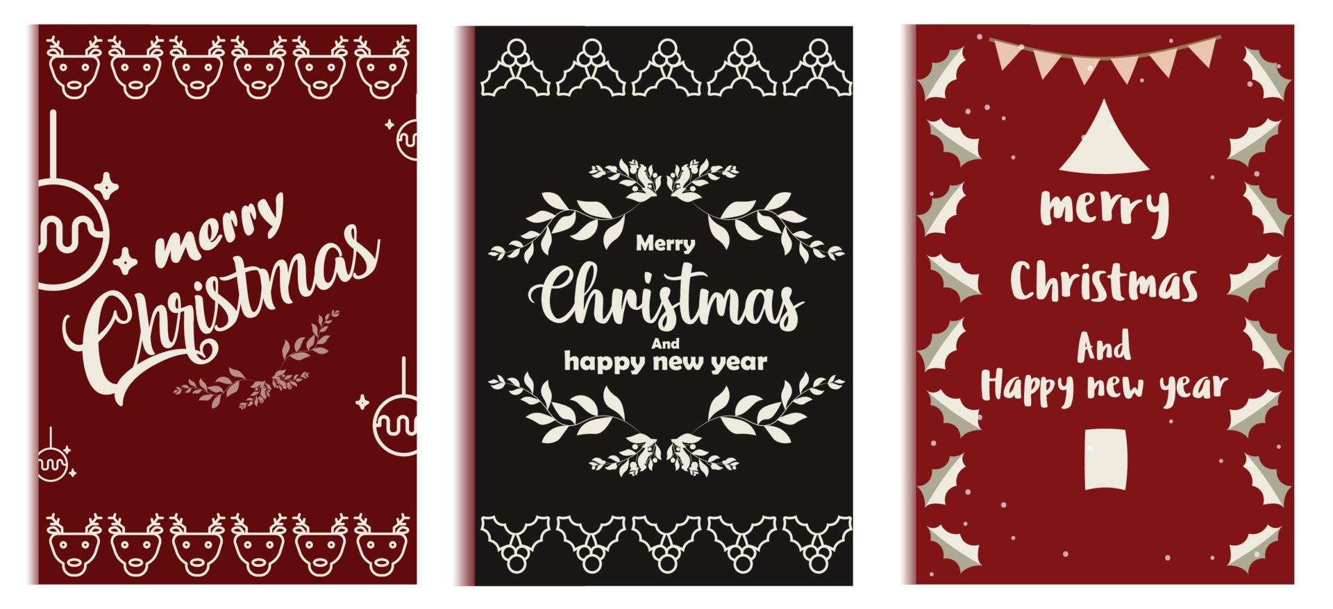 Set of Christmas and Happy New Year cards. Flower and leaf card template. Retro and trendy style. vector greeting card design elements Stock Free