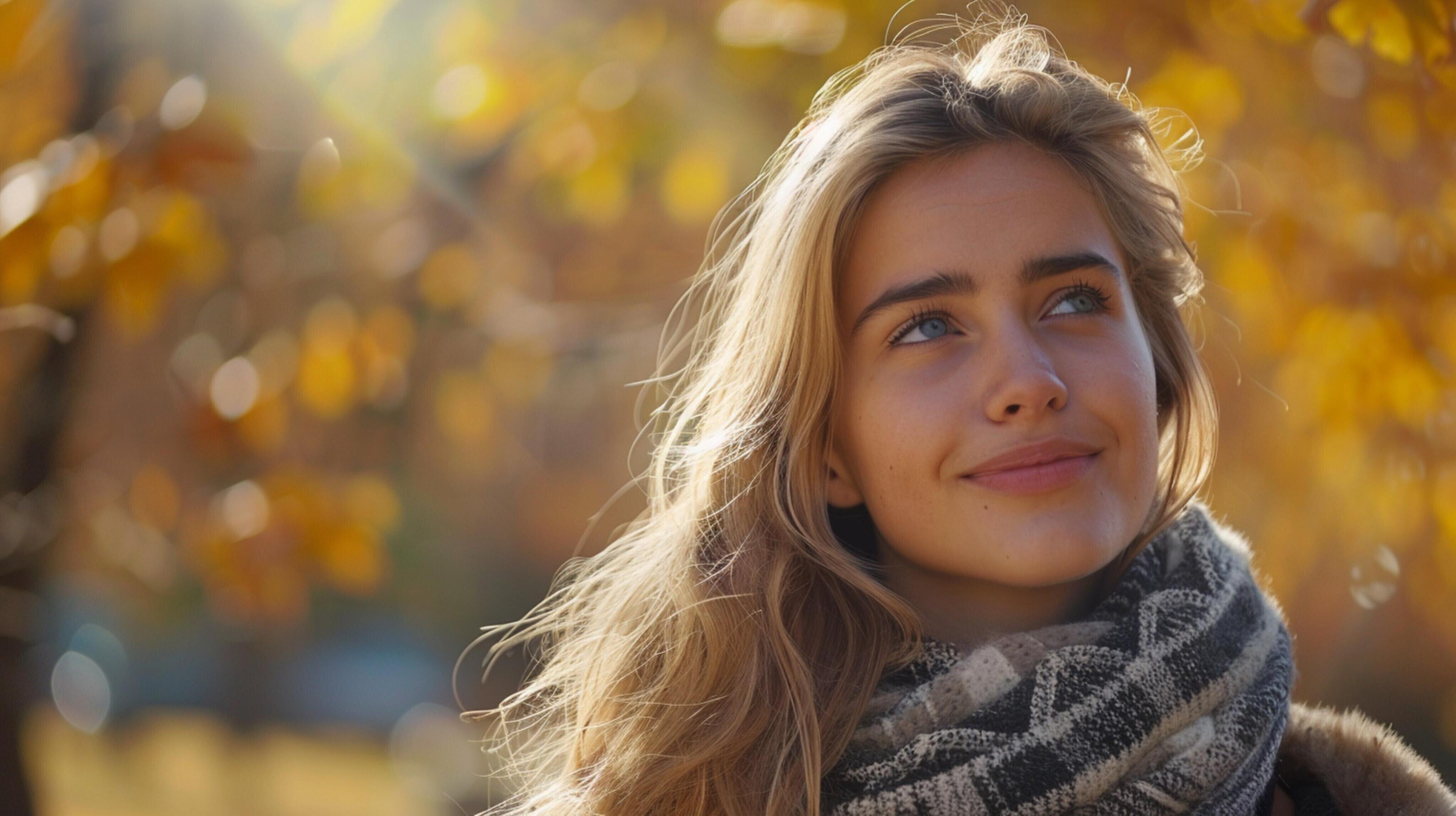 young woman with long blond hair enjoying autumn Stock Free