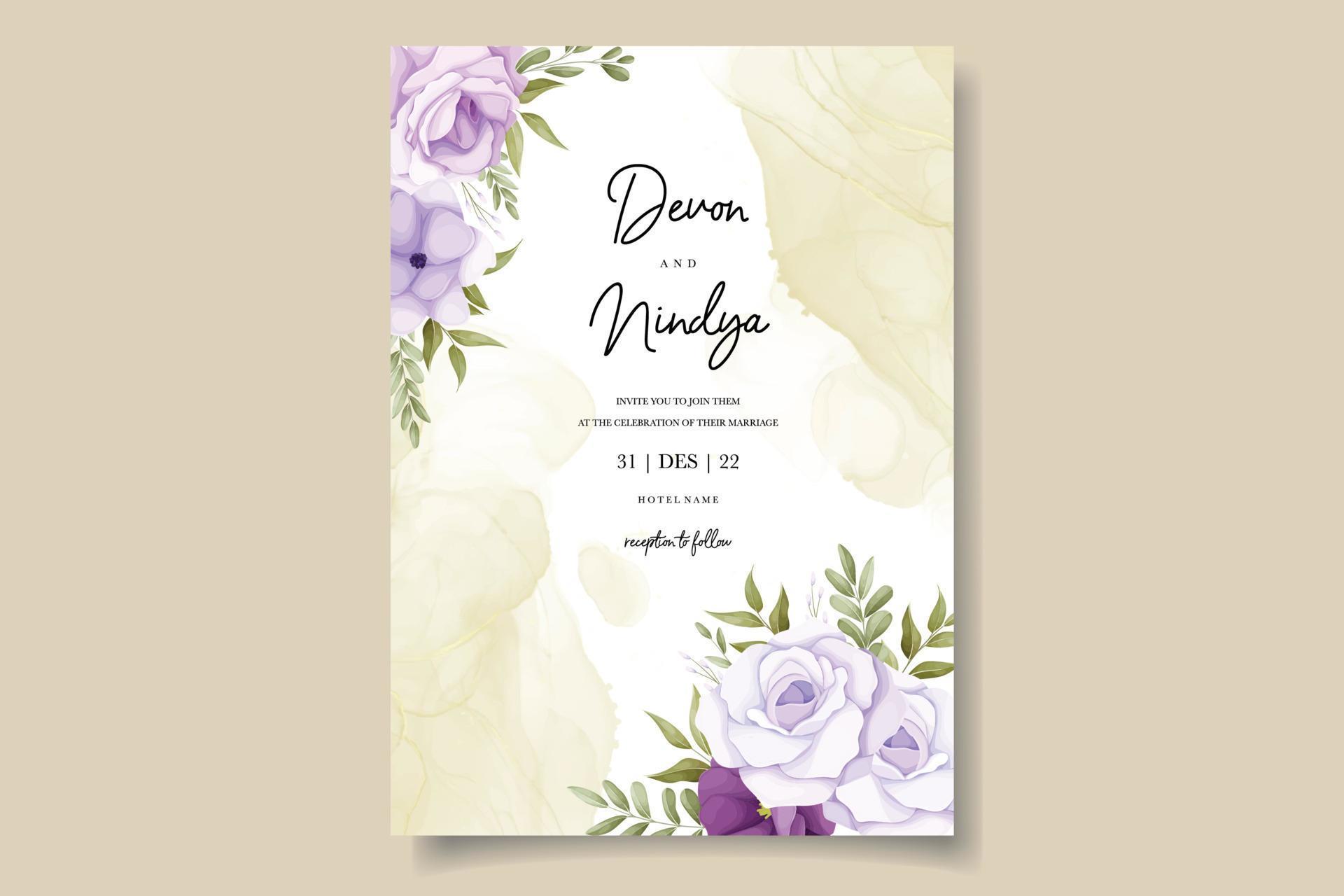 wedding invitation with pretty purple flowers Stock Free