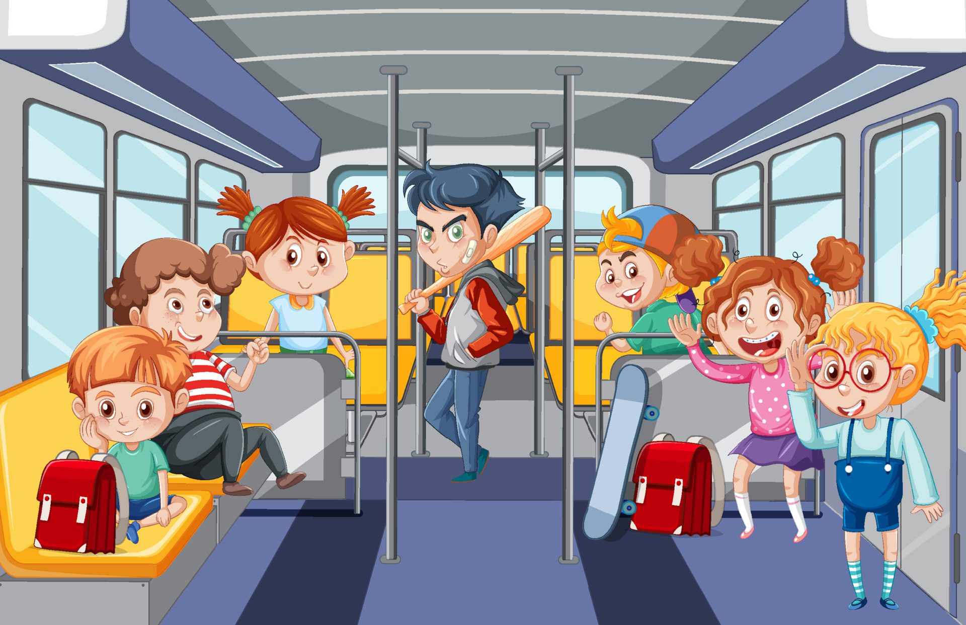 Scene with many people using public transportation Free Vector