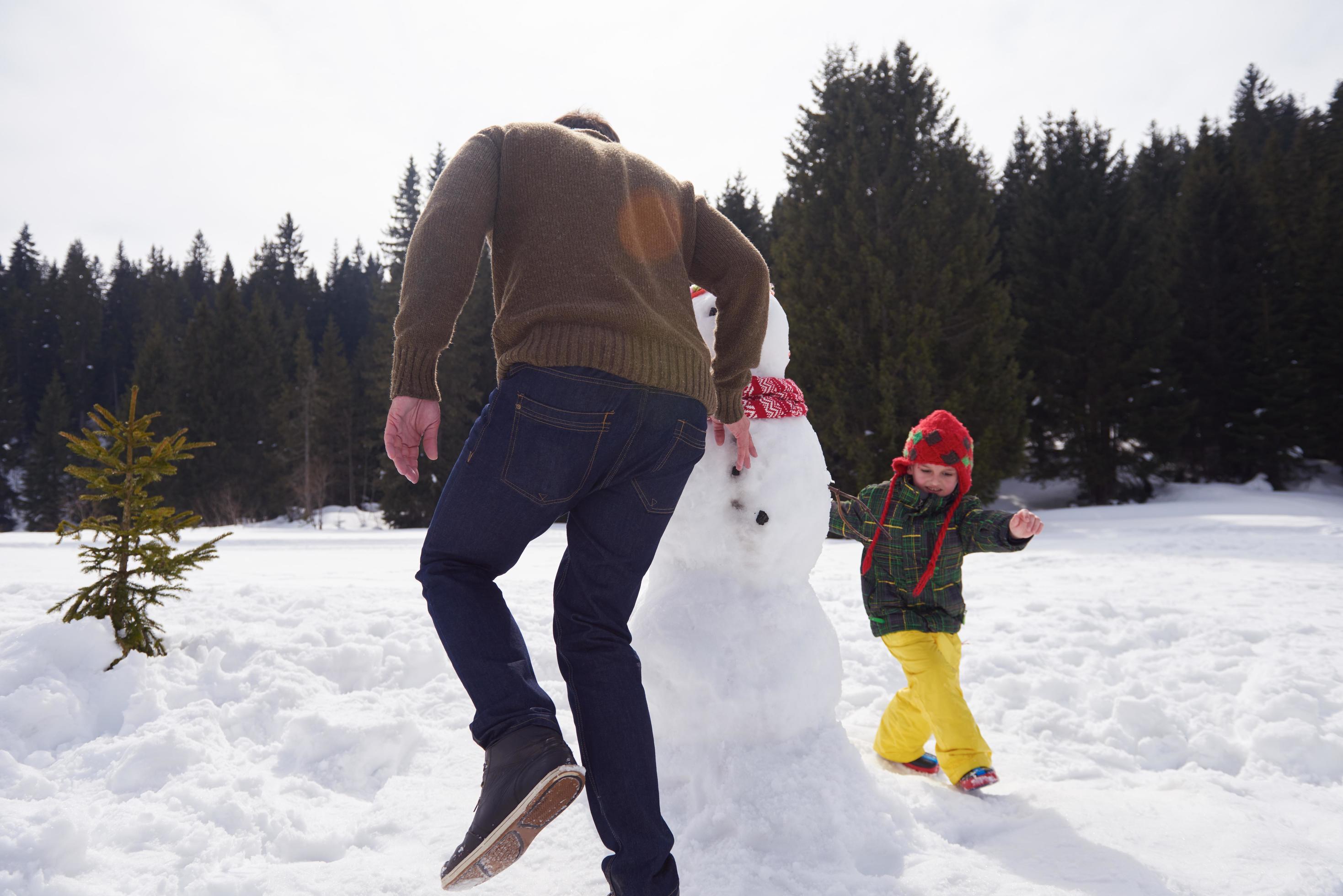 happy family building snowman Stock Free