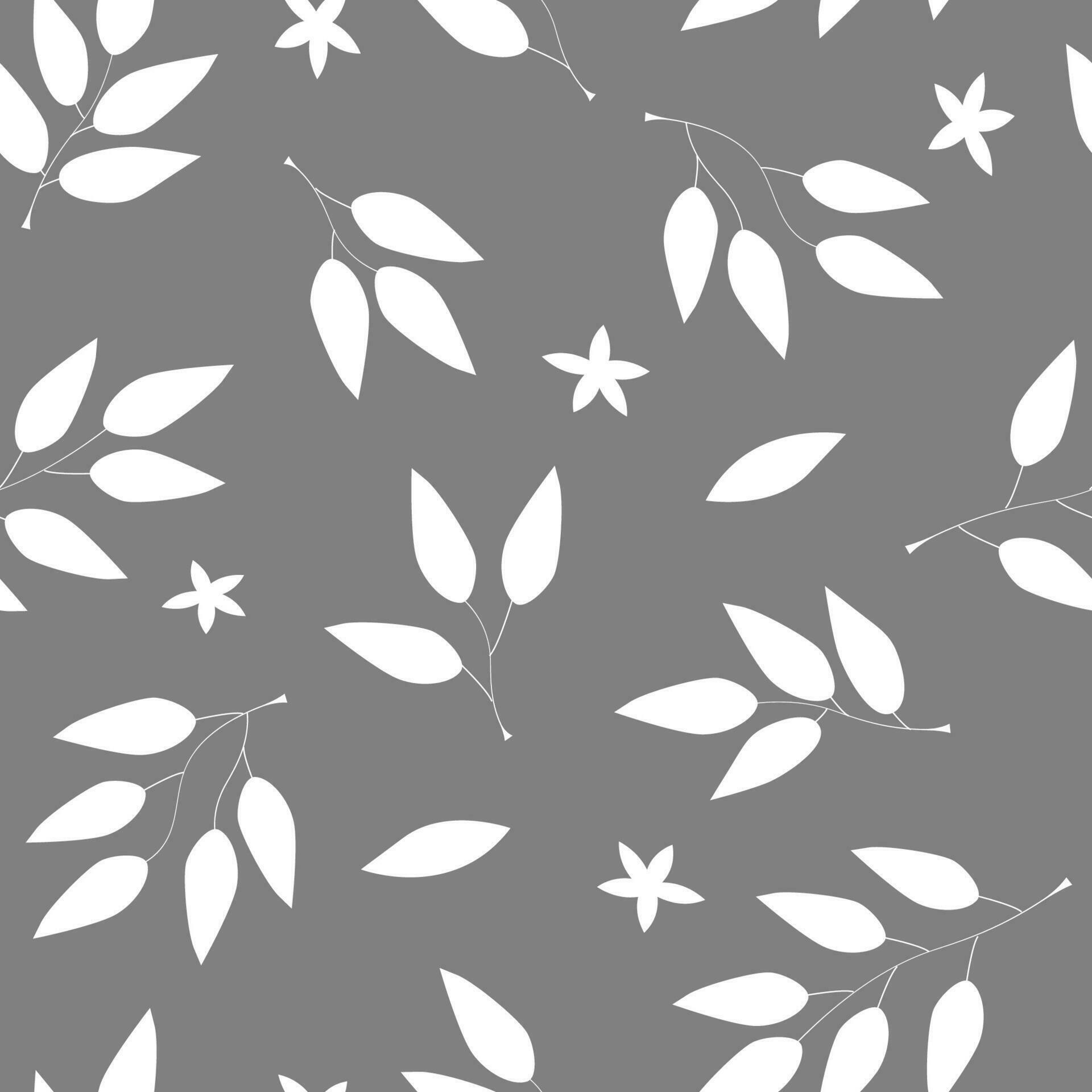 Monochrome seamless pattern with silhouettes of branches and leaves, flowers. Abstract natural simple print. Vector graphics. Stock Free