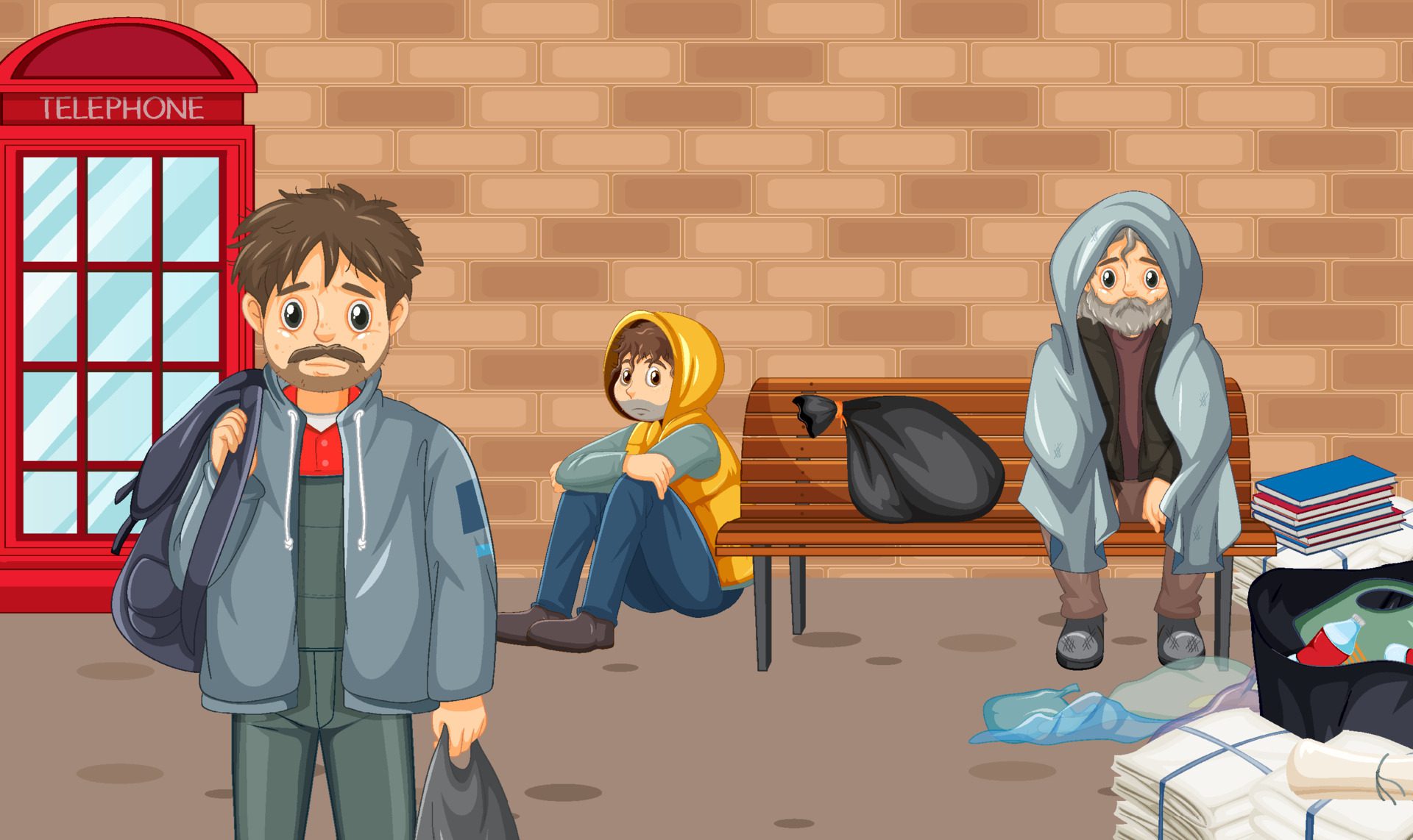 Homeless people in the city Free Vector