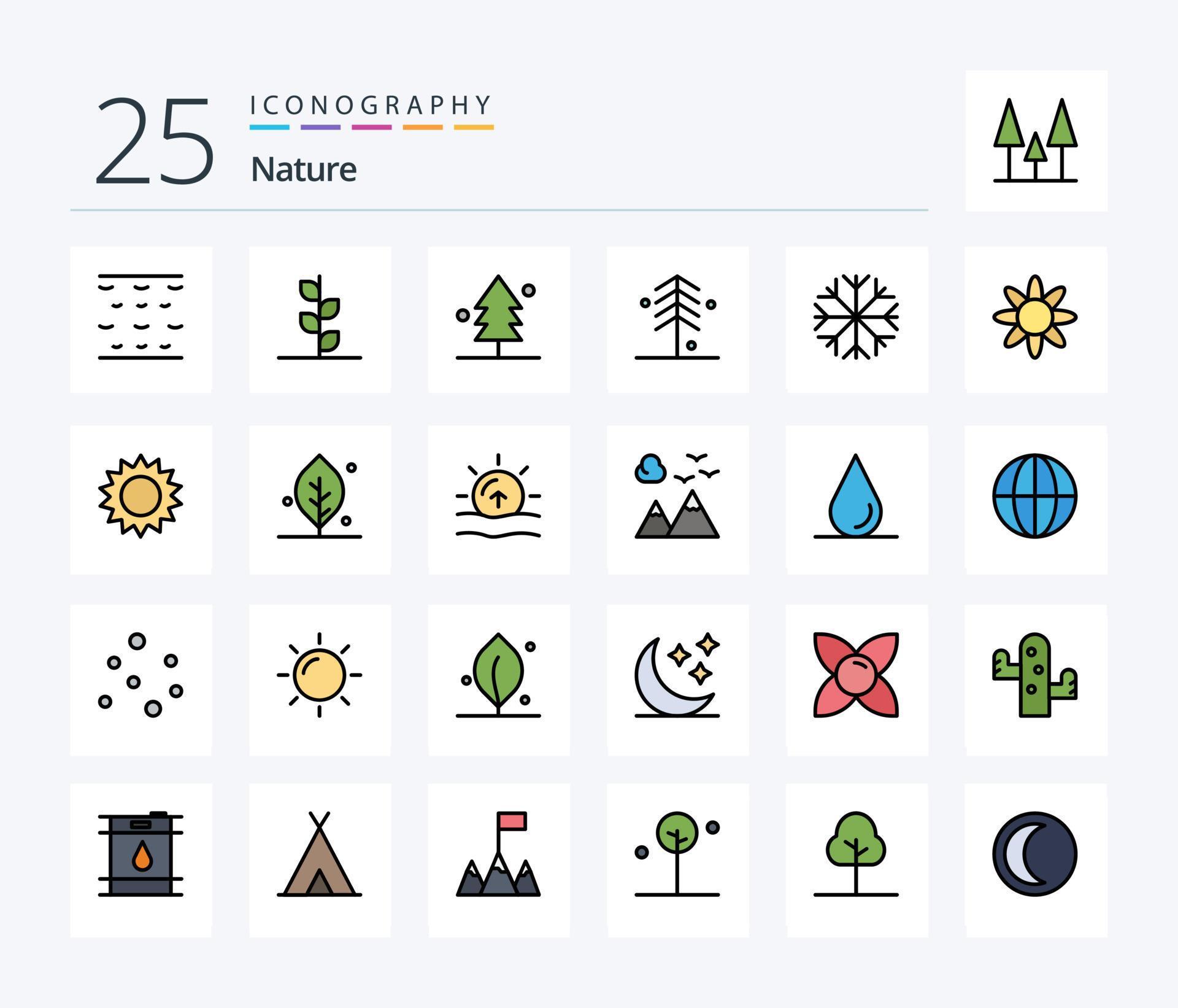 Nature 25 Line Filled icon pack including ecology. garden. snowflake. flower. nature Stock Free