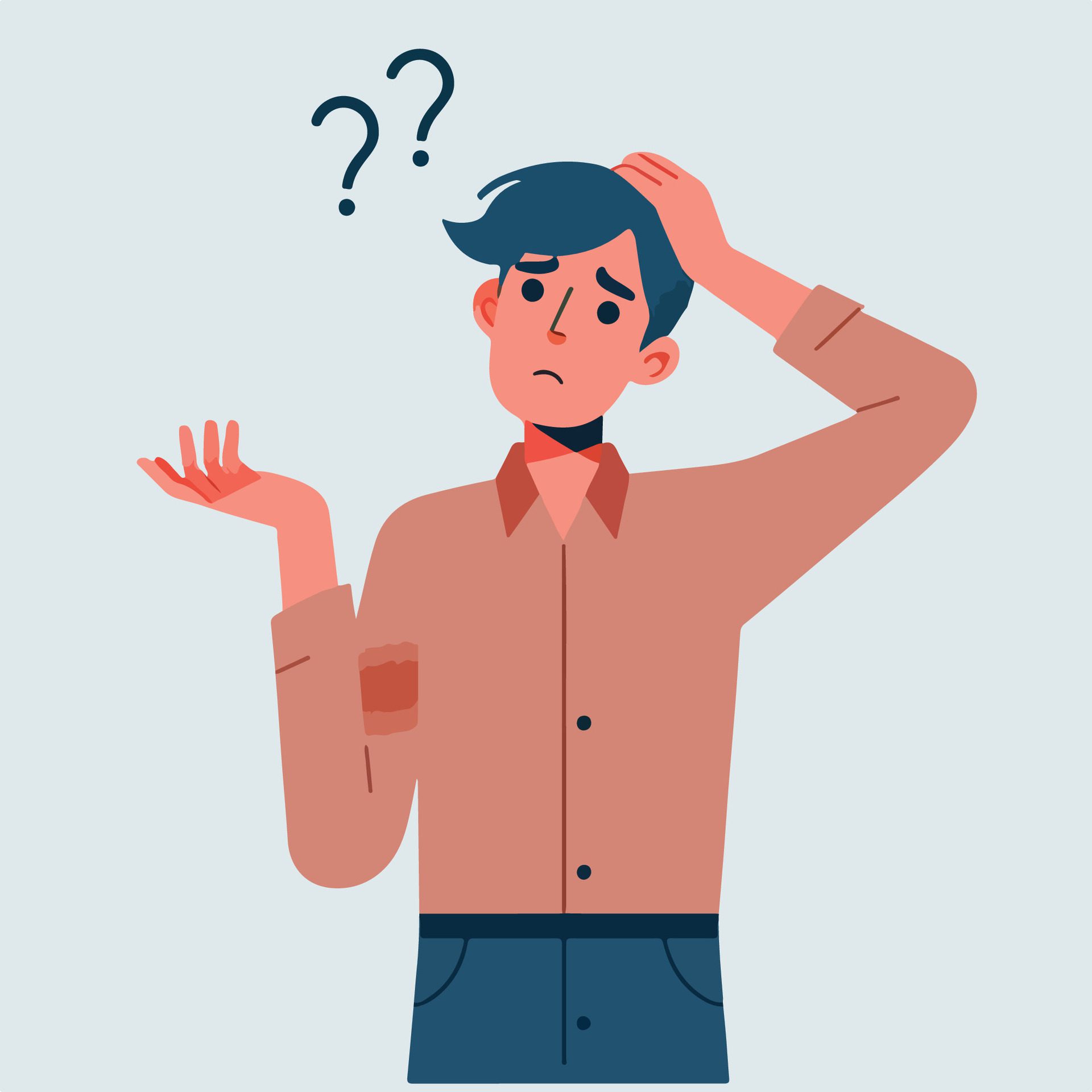 People have curious expressions and question marks are floating around their heads. flat design style vector illustration Free Vector