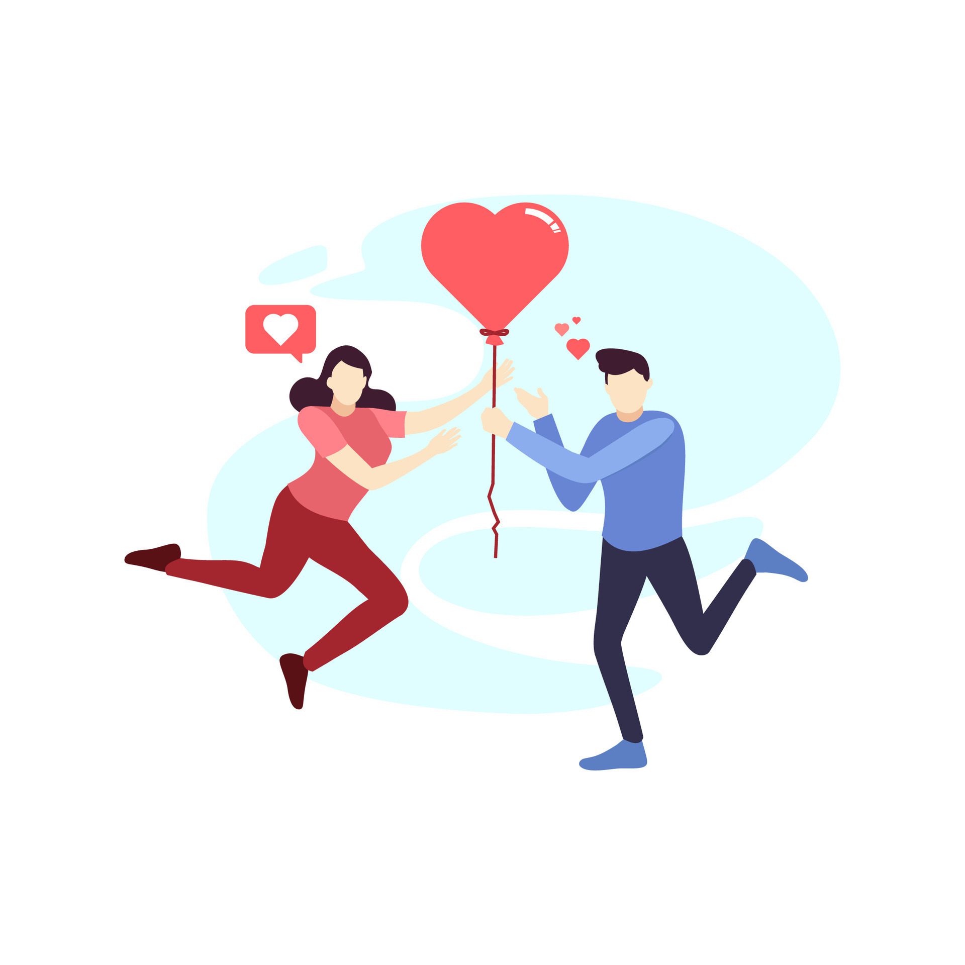 man woman couple and love balloon people character flat design vector illustration Free Vector and Free SVG