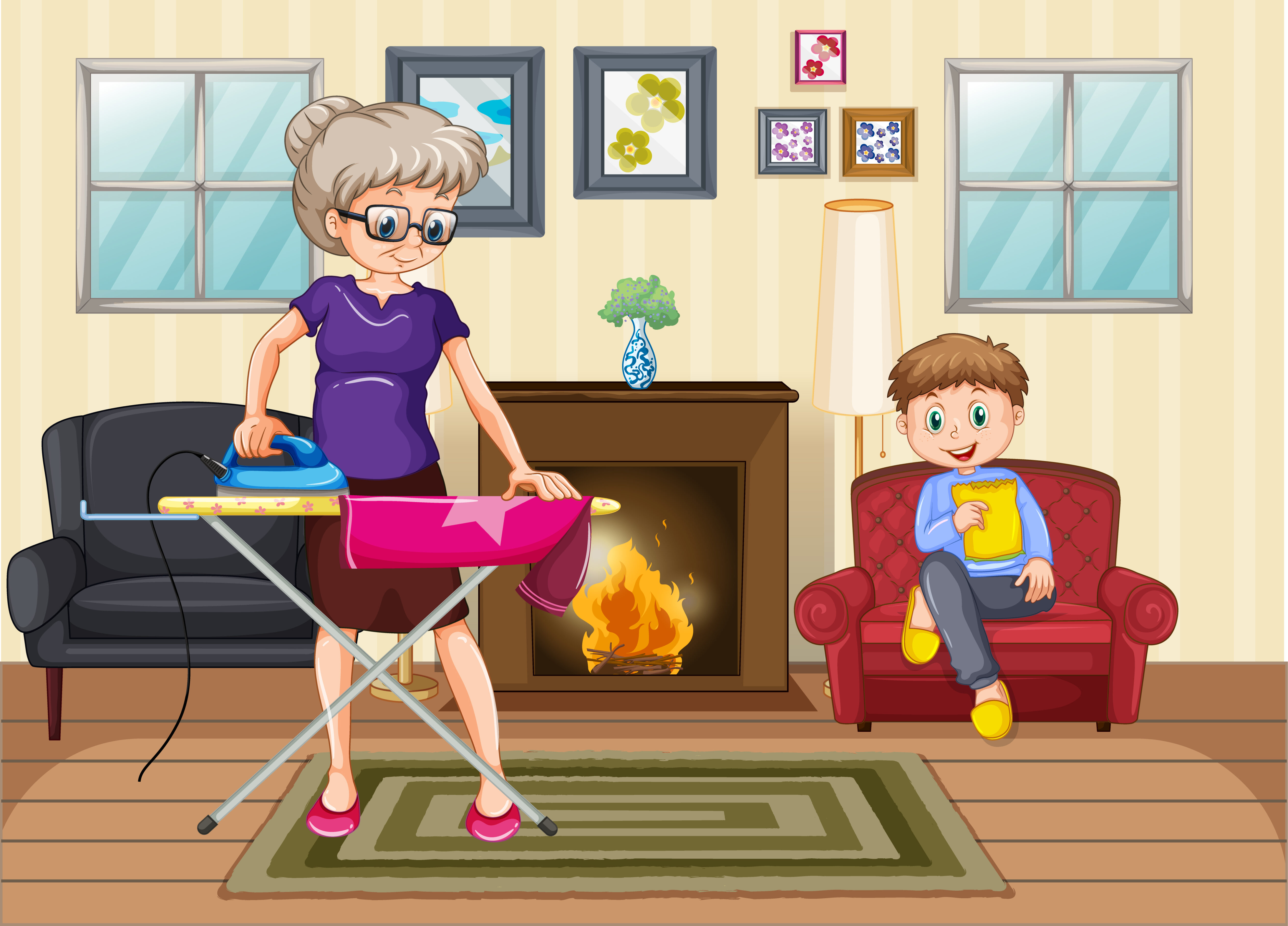 Scene with people in family relaxing at home Free Vector