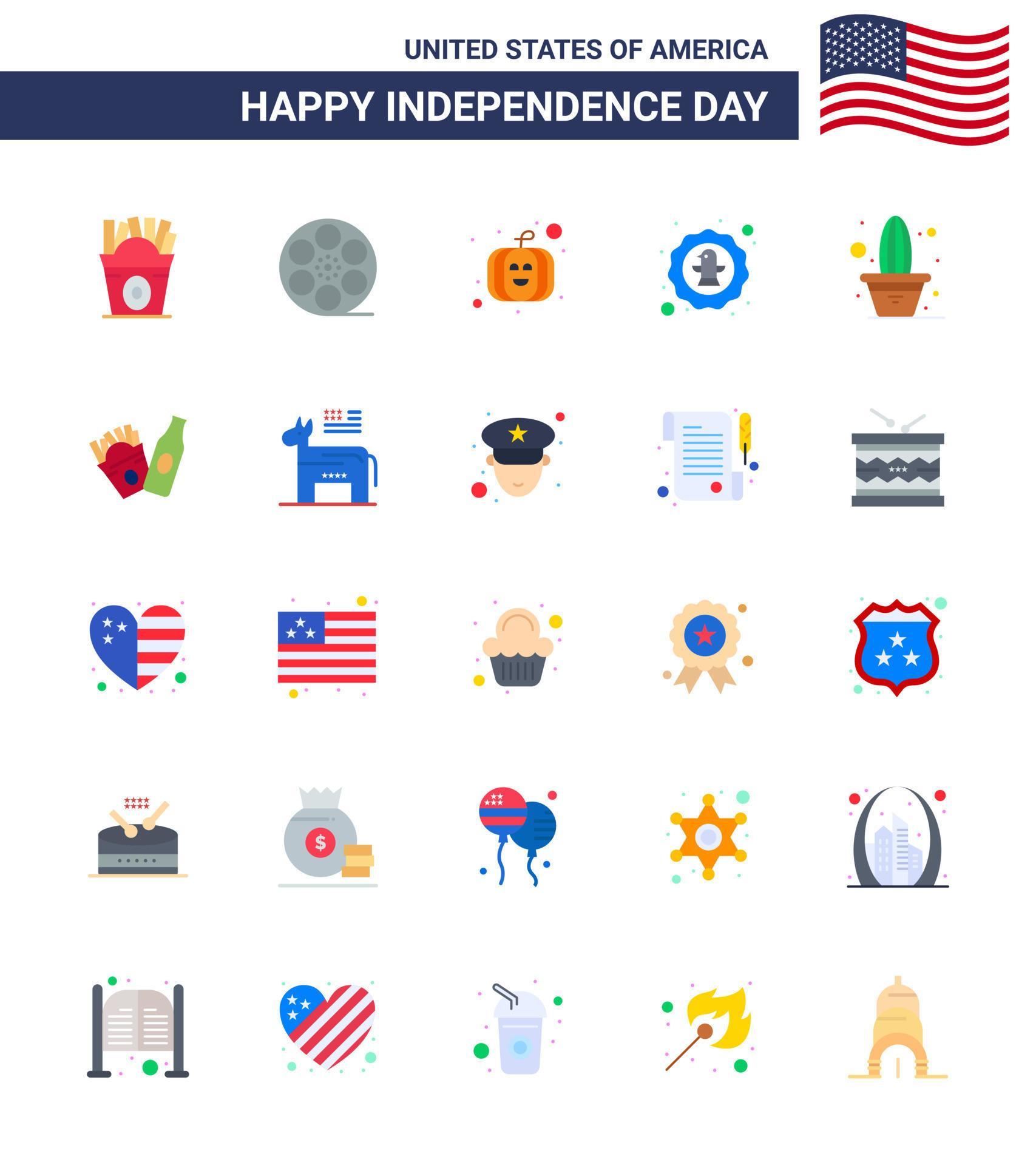 Happy Independence Day 25 Flats Icon Pack for Web and Print flower badge american eagle bird Editable USA Day Vector Design Elements Stock Free