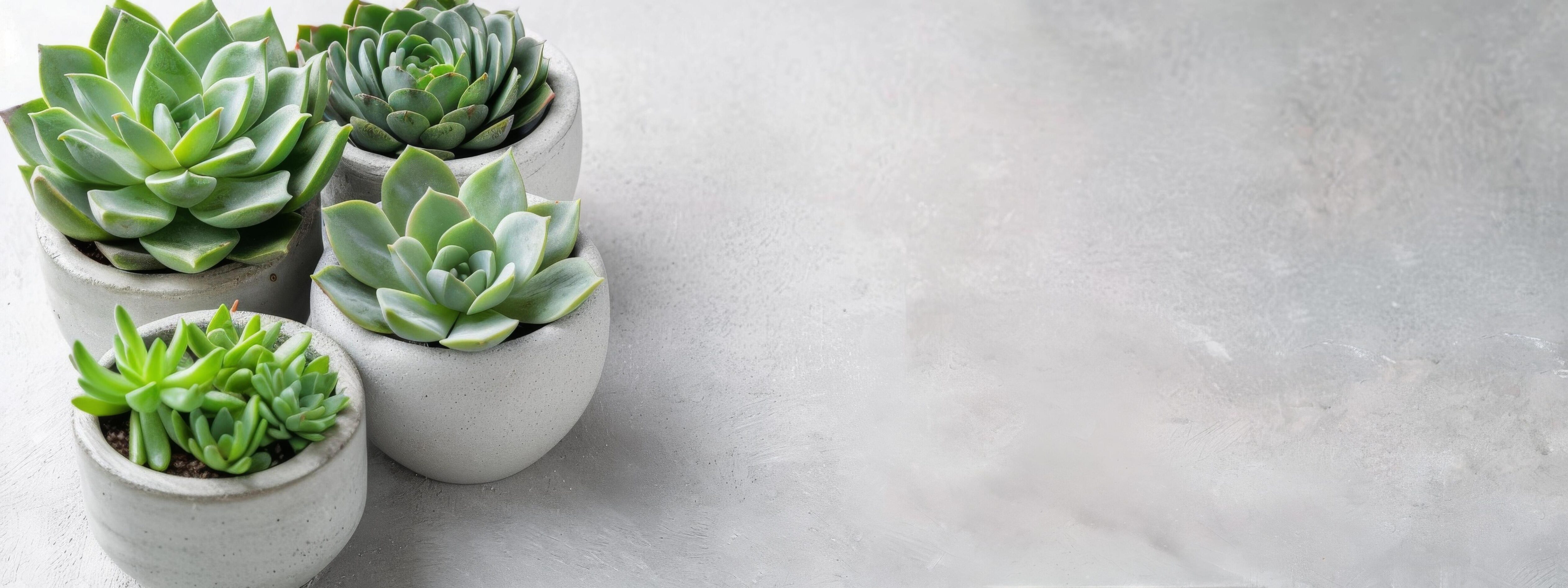 Succulents in Concrete Pots on Grey Background Stock Free