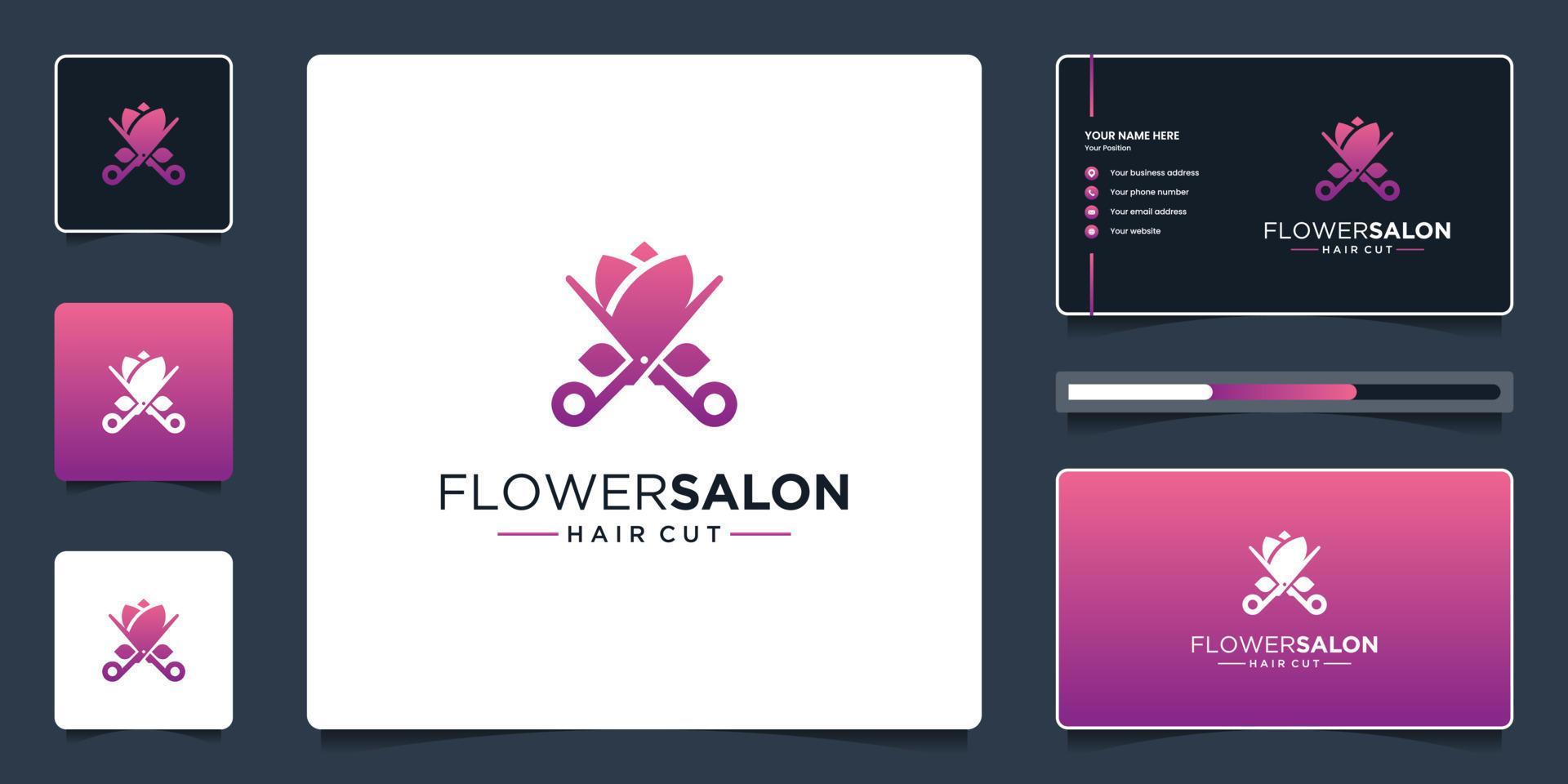 Beauty flower and scissor logo for salon logo with business card template Stock Free and Free SVG