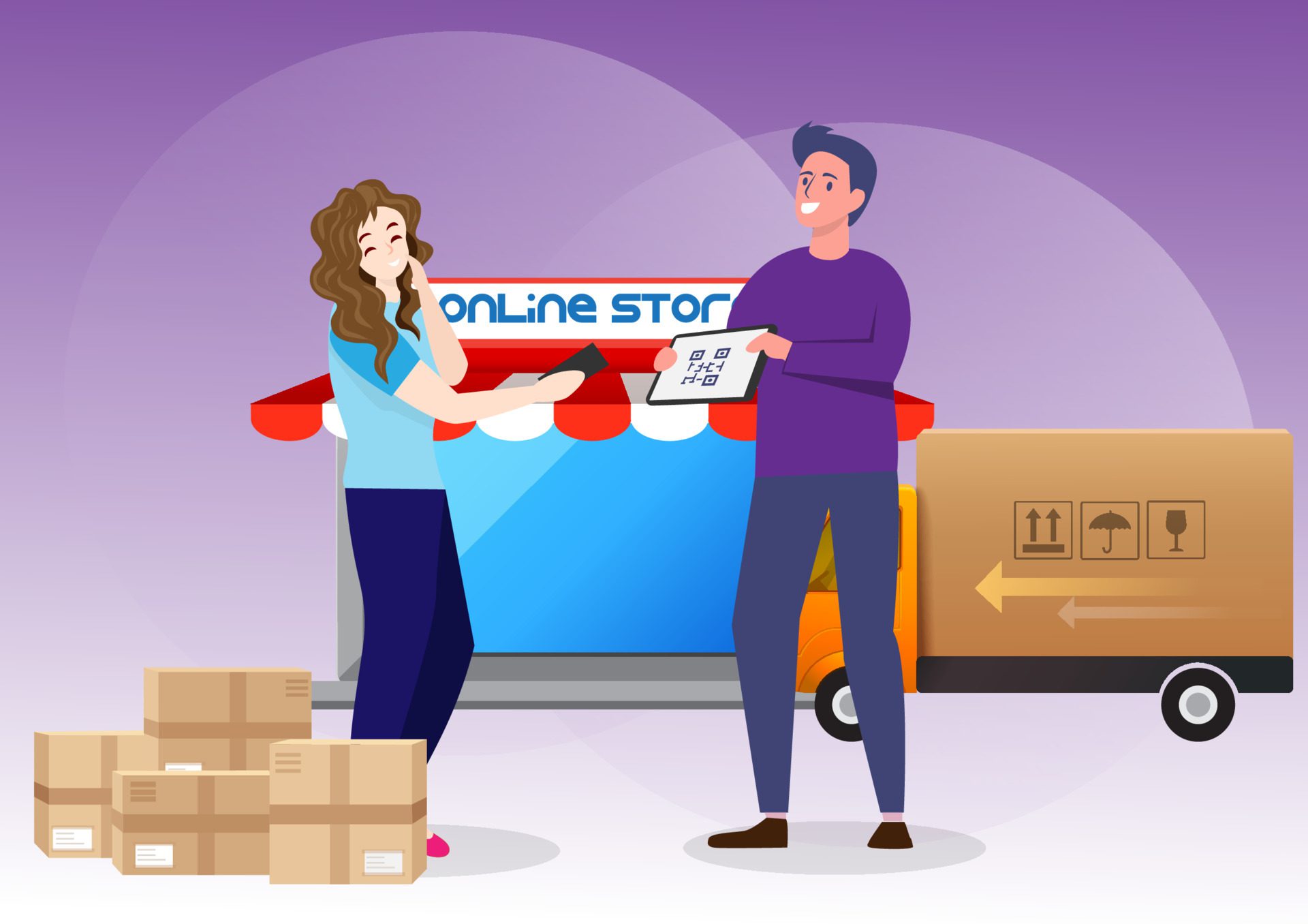 Mobile online freight tracking service with scanning through the bank application to pay global logistics delivery concept vector illustration Free Vector