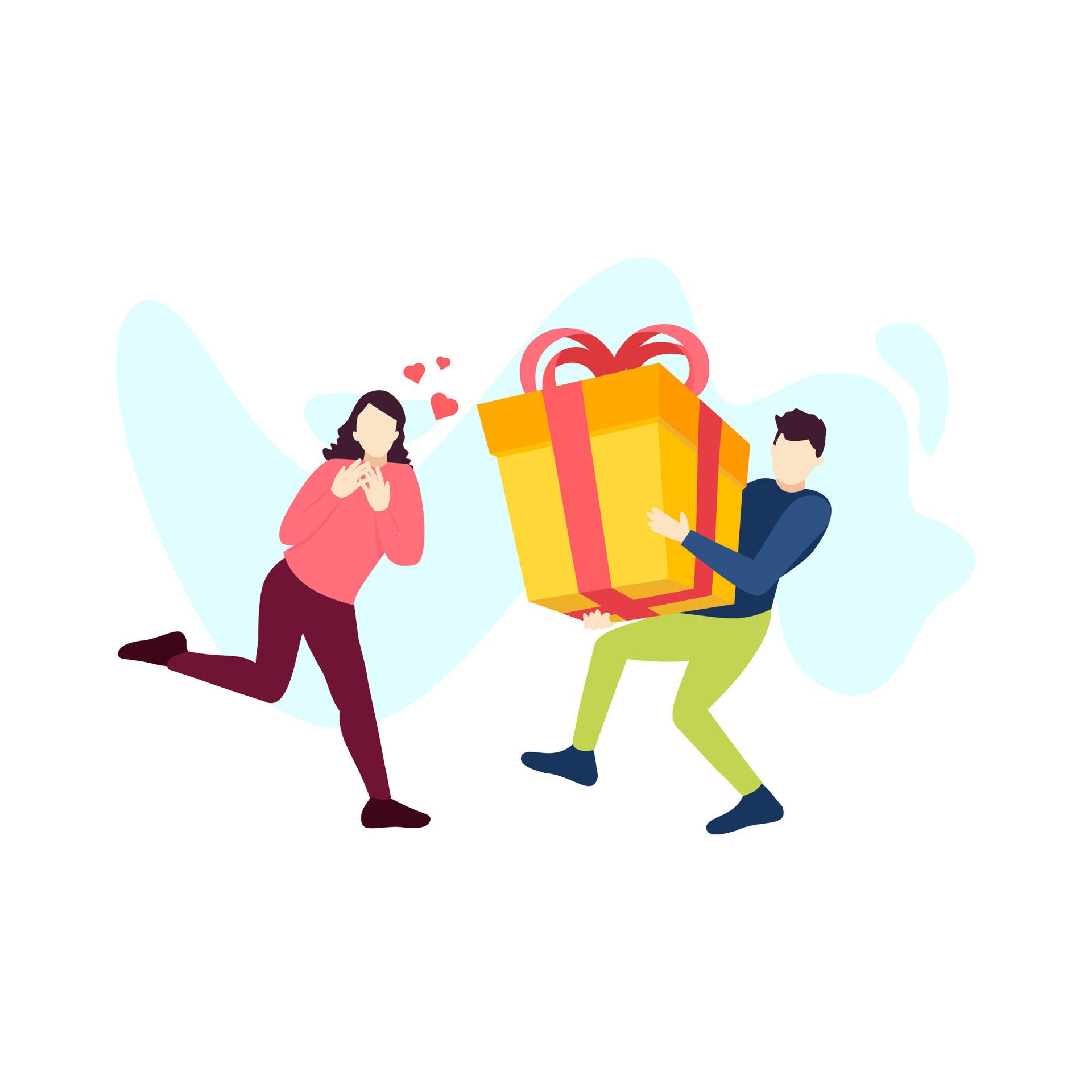 man gives a large gift box to his girlfriend love couple people character vector illustration flat design Free Vector and Free SVG