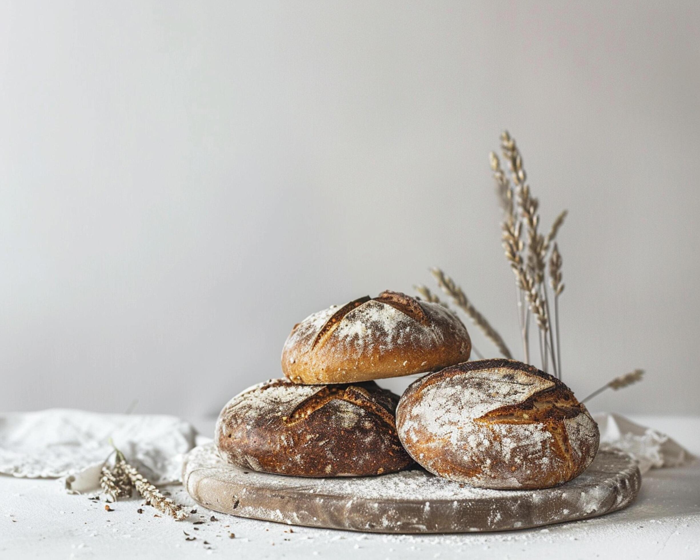 breads on a wooden board with wheat Stock Free