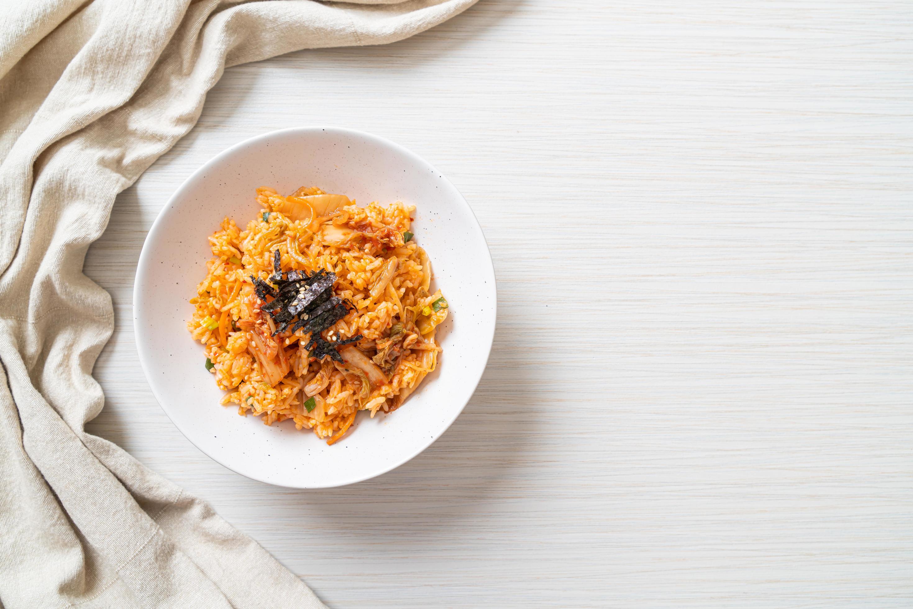 Kimchi fried rice with seaweed and white sesame – Korean food style Stock Free